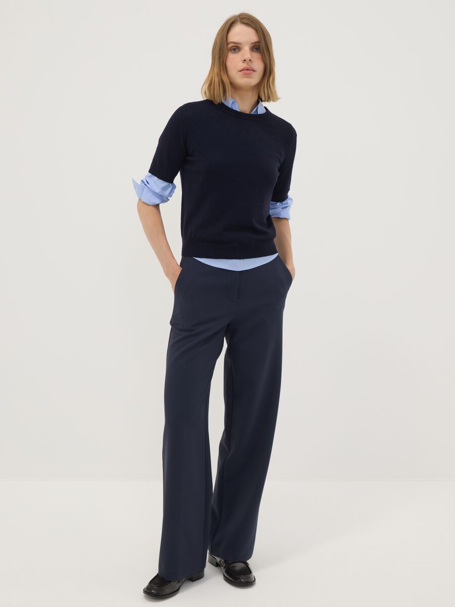 Navy wool-blend crew-neck short-sleeve jumper, regular fit_2