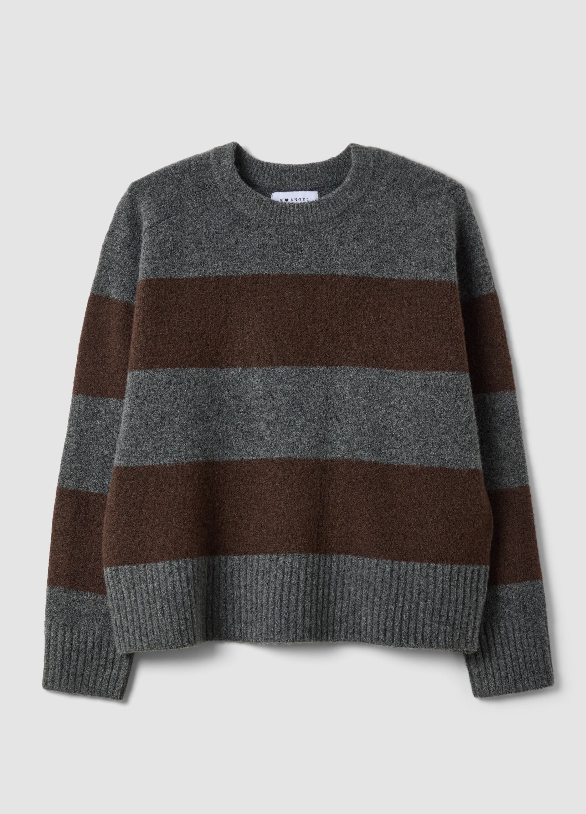 Grey stretch wool striped crew-neck jumper