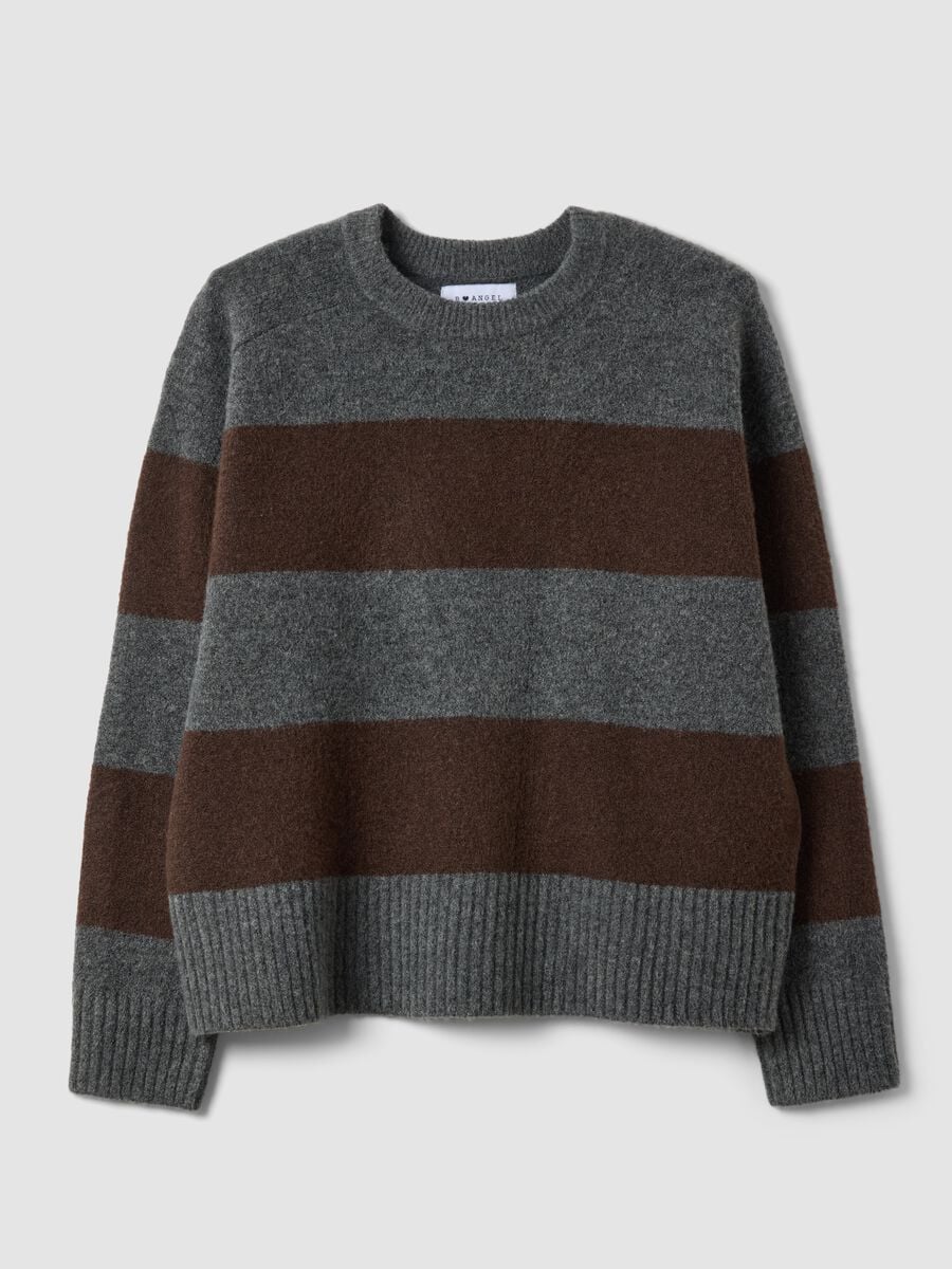 Grey stretch wool striped crew-neck jumper_0