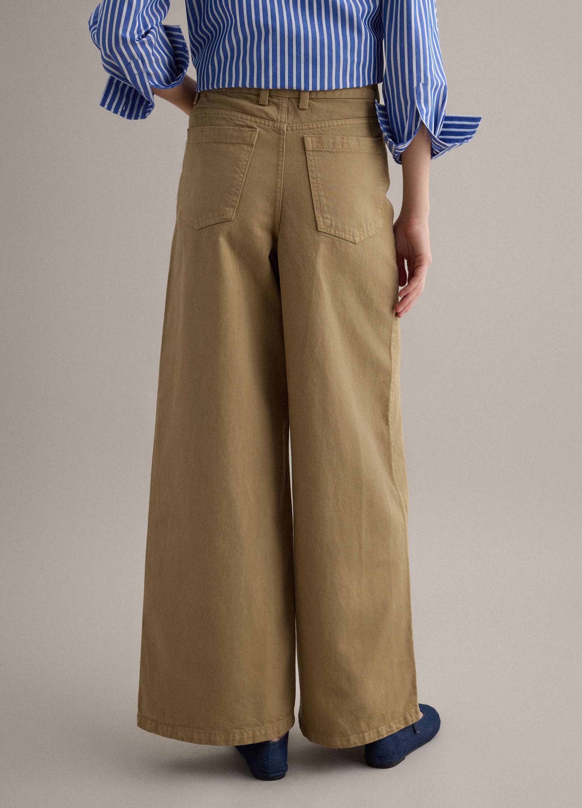 Beige wide-leg denim cotton jeans