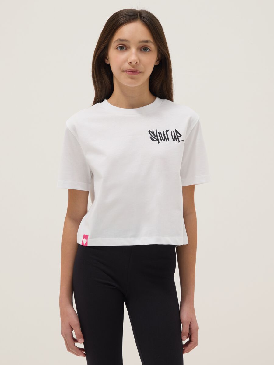 T-shirt bianca a maniche corte in puro cotone_0