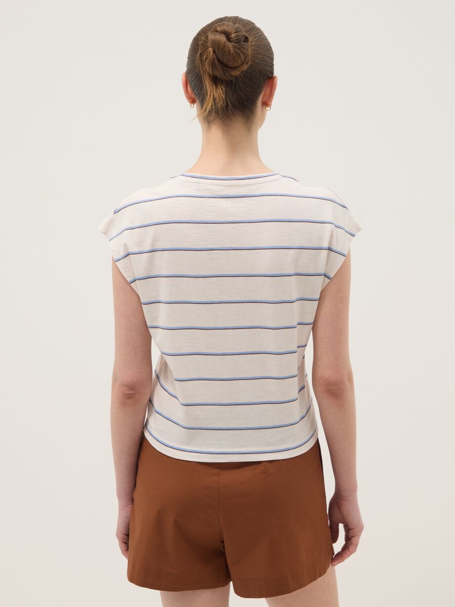 Beige pure cotton striped T-shirt_3