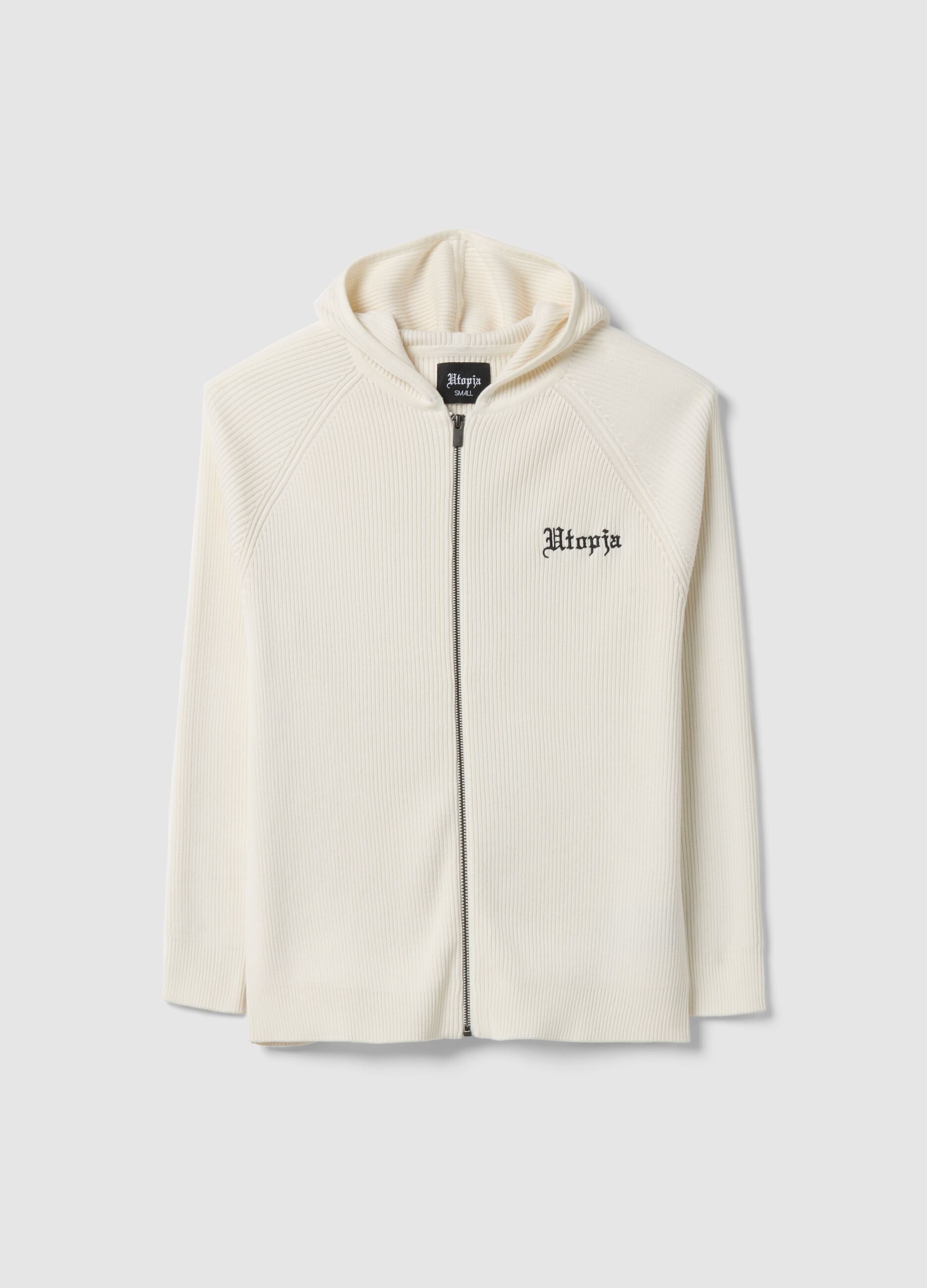 White Ribbed Knit Hoodie