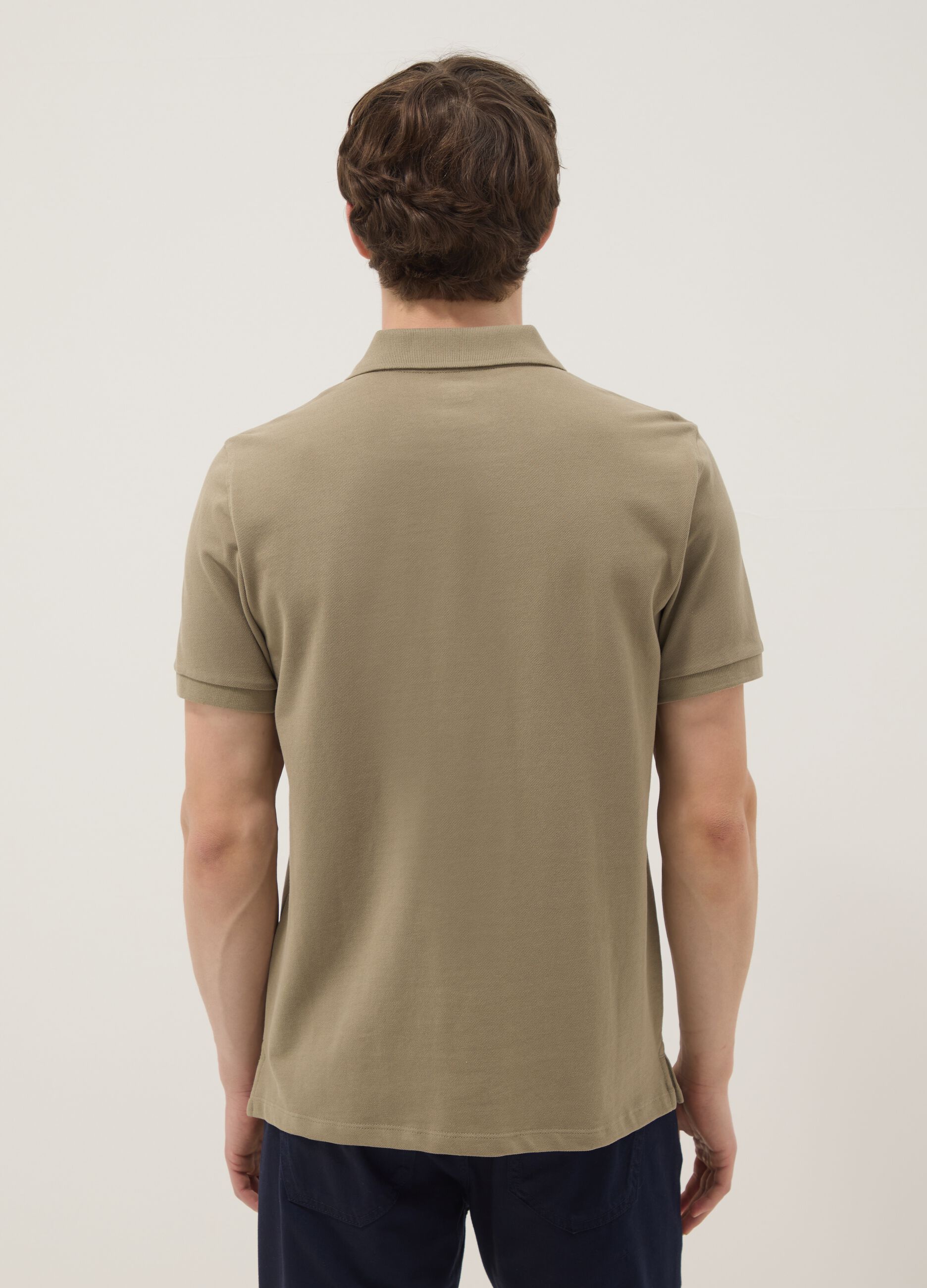 Beige short-sleeve organic cotton polo shirt, regular fit