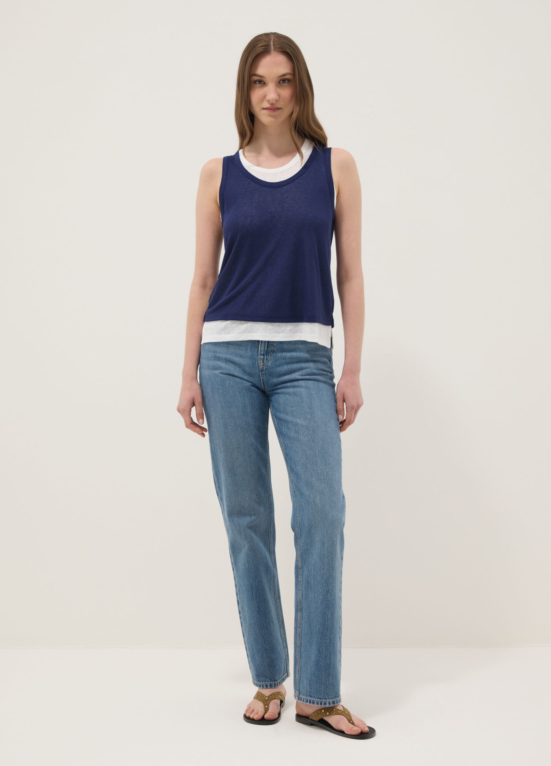 Blue viscose-blend regular-fit tank top