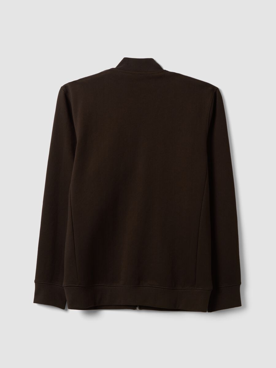 Brown full-zip sweatshirt in stretch piqu&eacute; with ribbed collar_2