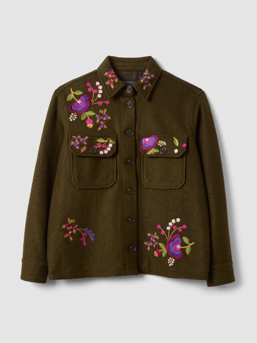 Brown wool-blend blazer with floral embroidery_1