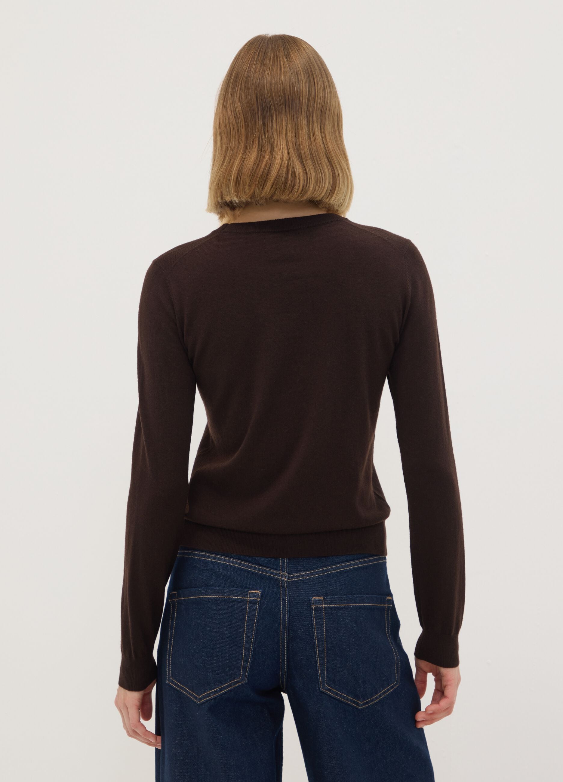Brown crew-neck wool-blend jumper, regular fit
