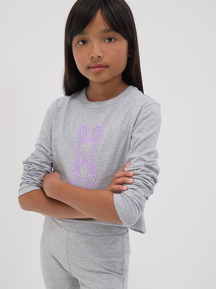 Girls&rsquo; grey organic cotton crop T-shirt with ribbed neckline_0