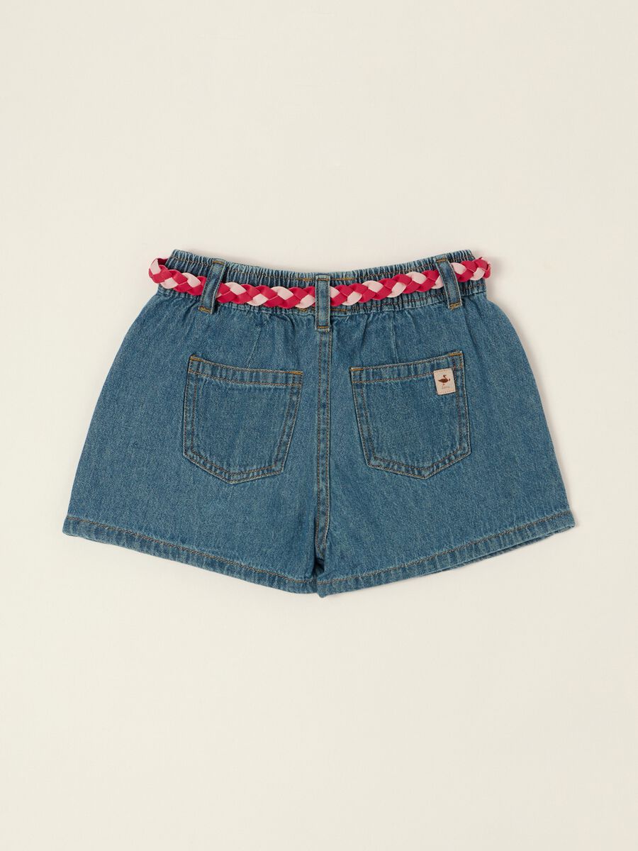 Gonna jeans in puro cotone con ricamo ciliegia da neonata_2