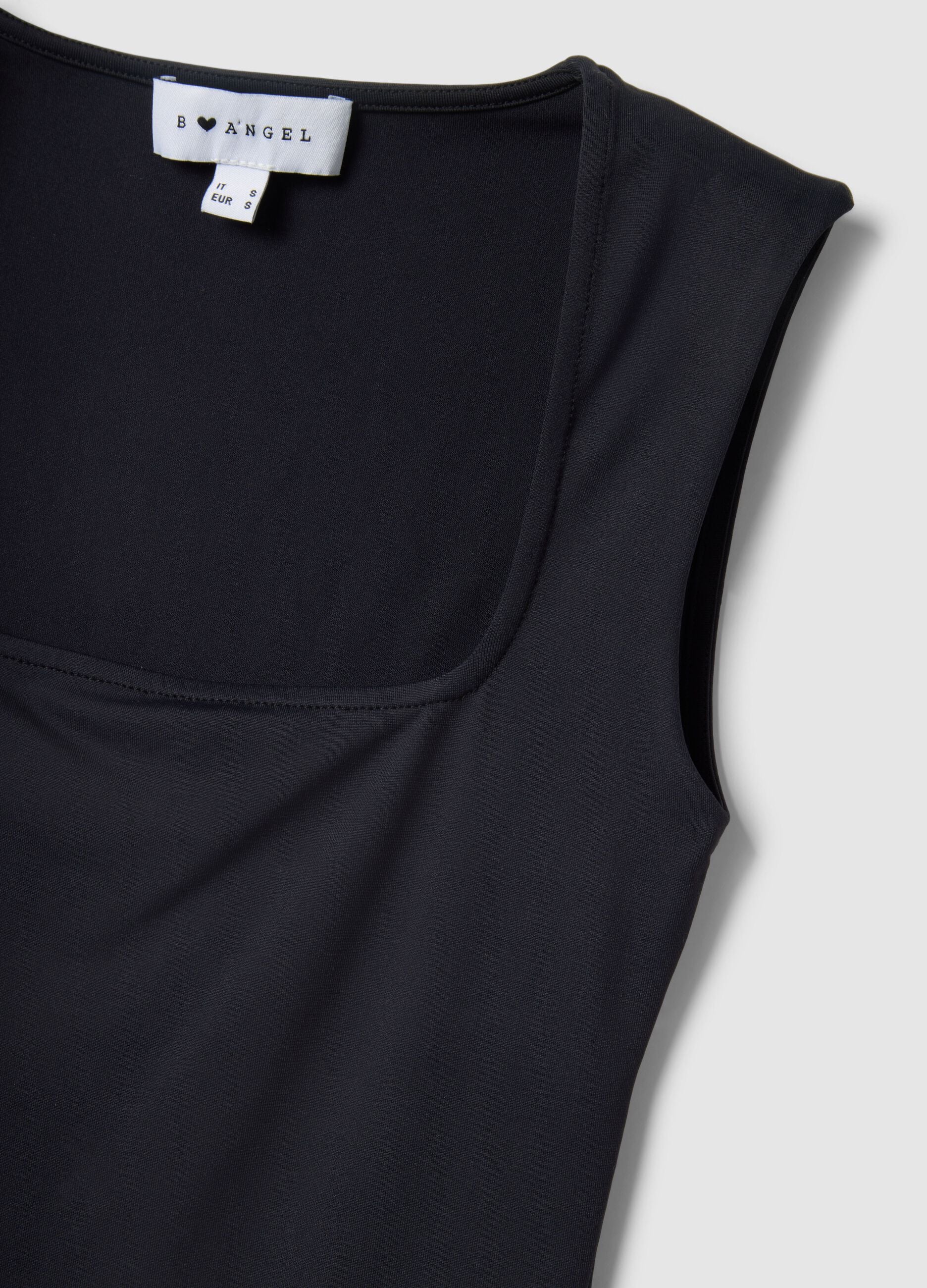 Black Slim Fit Bodysuit with Square Neckline