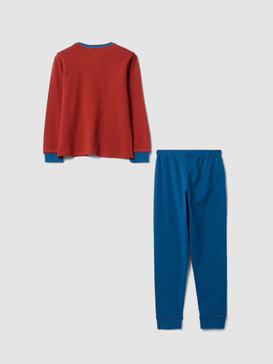 Red organic cotton pyjamas with crew neck and teddy print_1