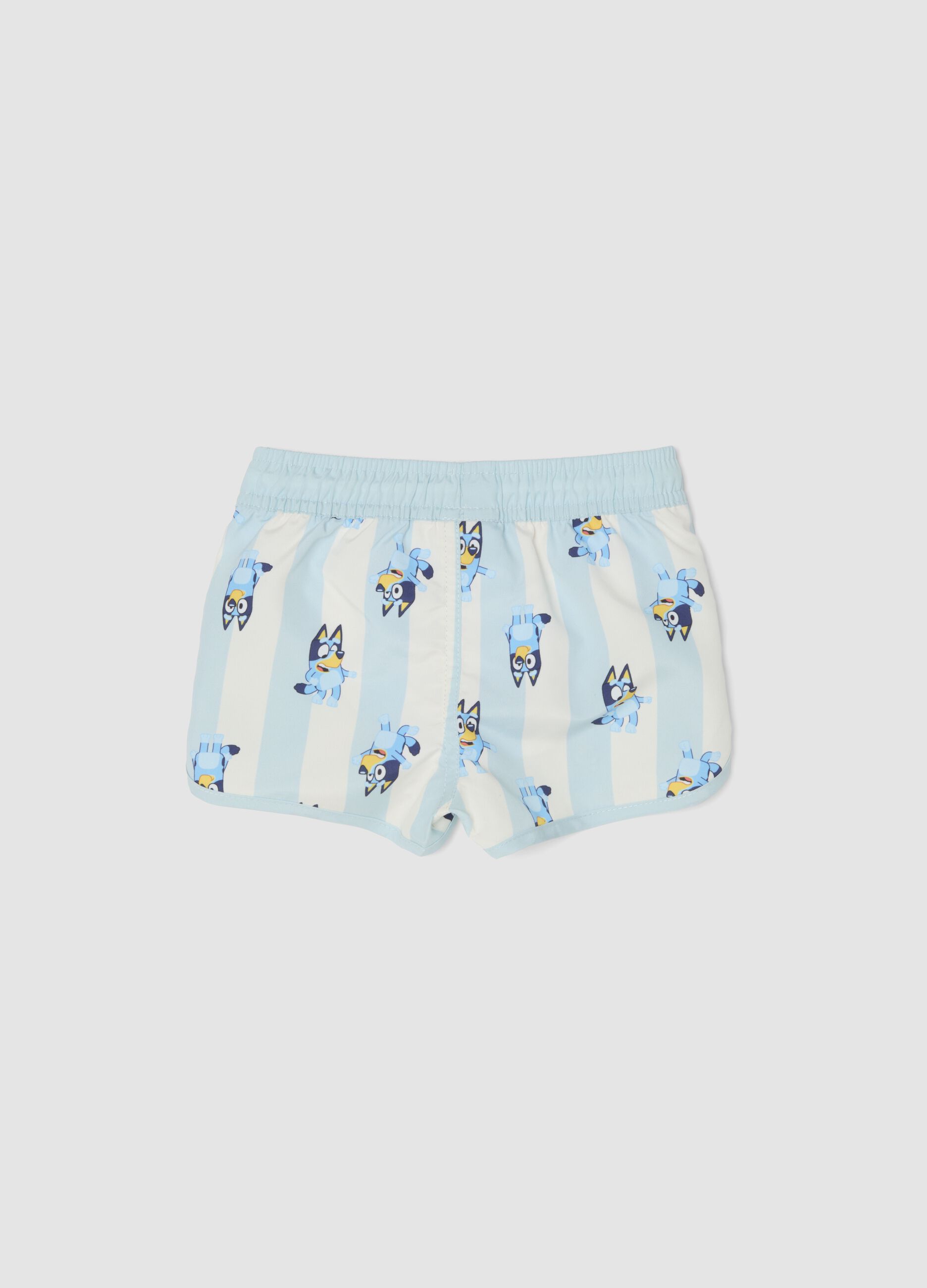 Light blue striped Bluey print swim shorts for boys