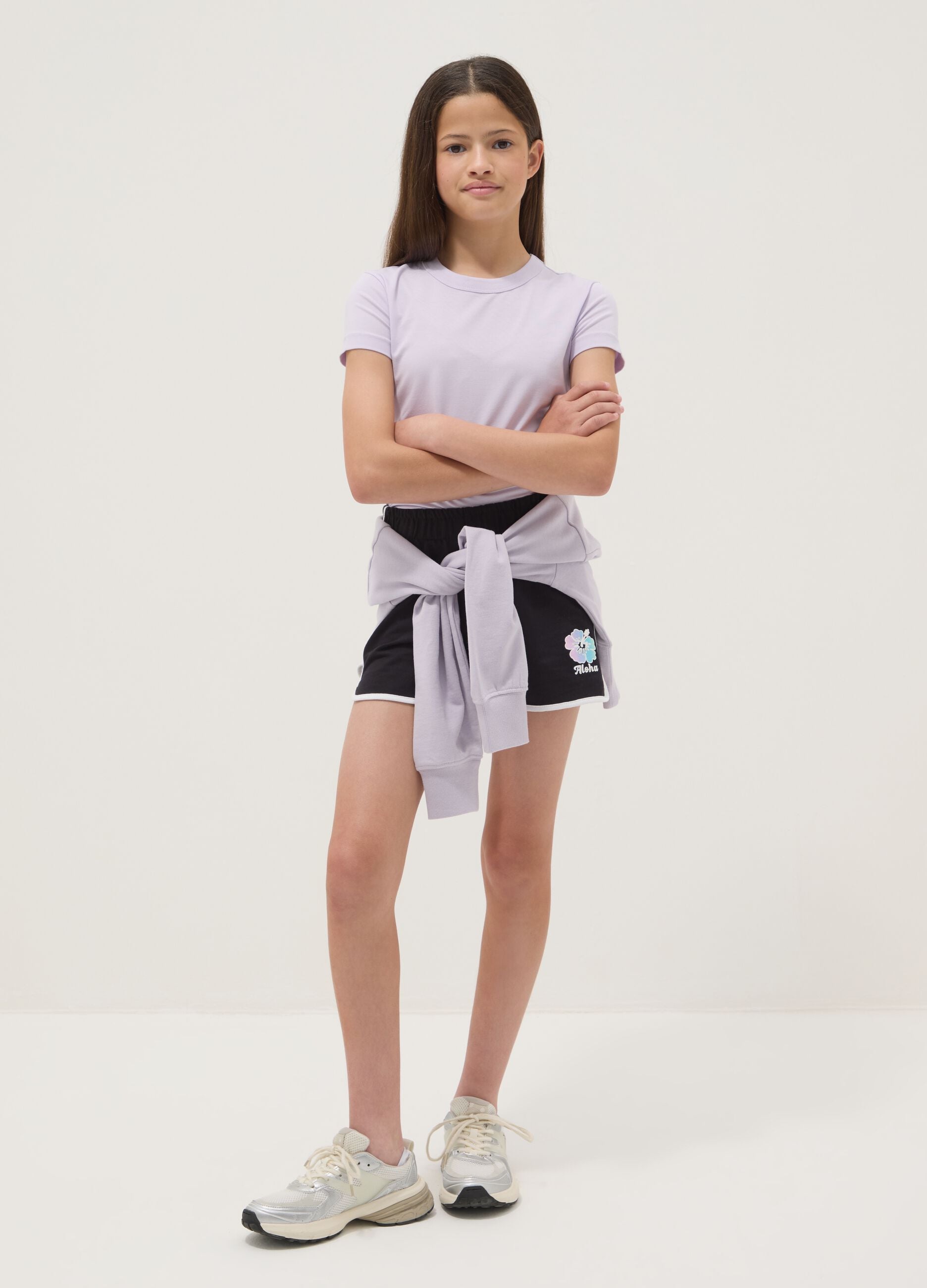 Black cotton-blend shorts with elasticated waist