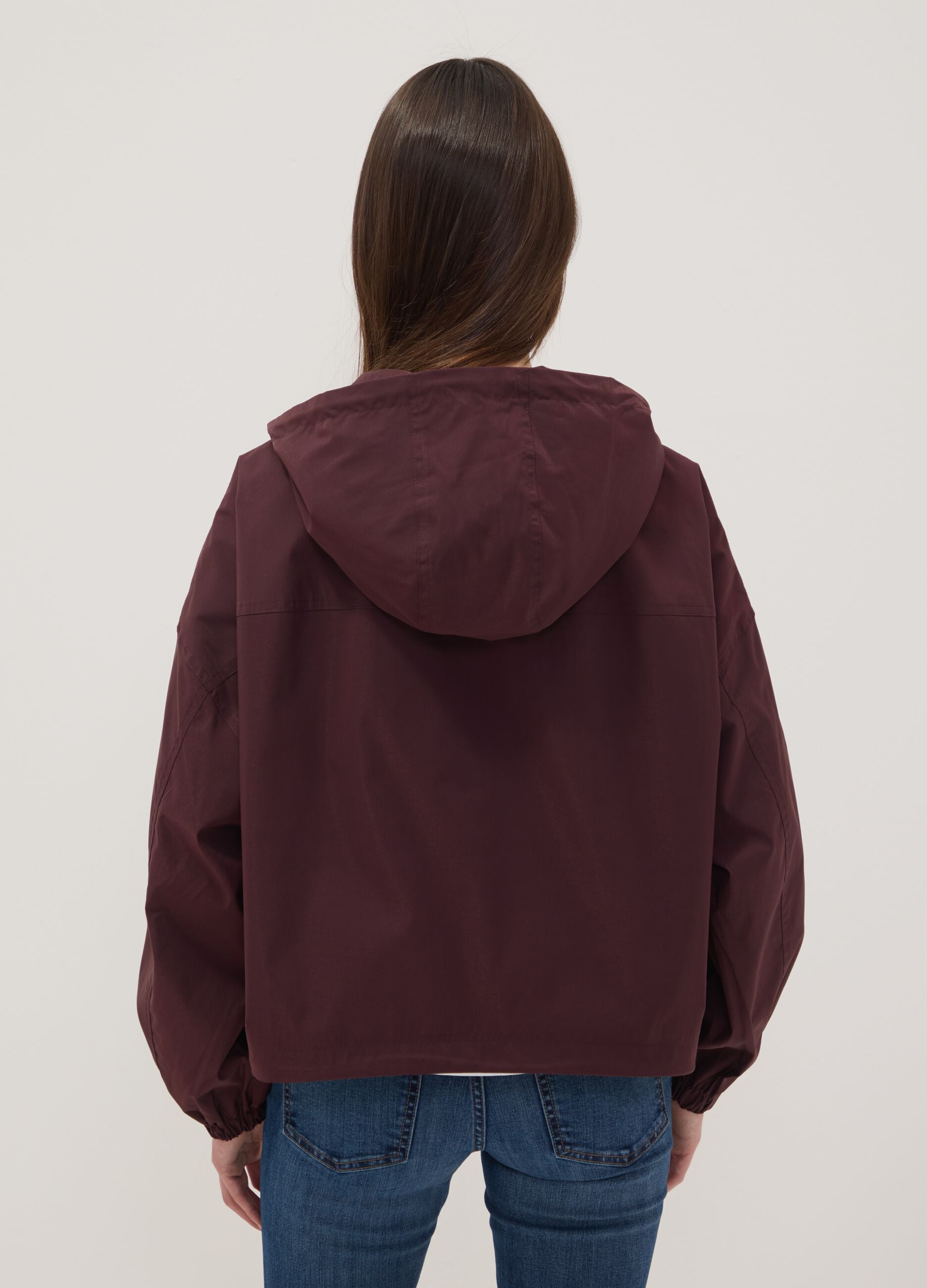 Purple hooded zip-up jacket