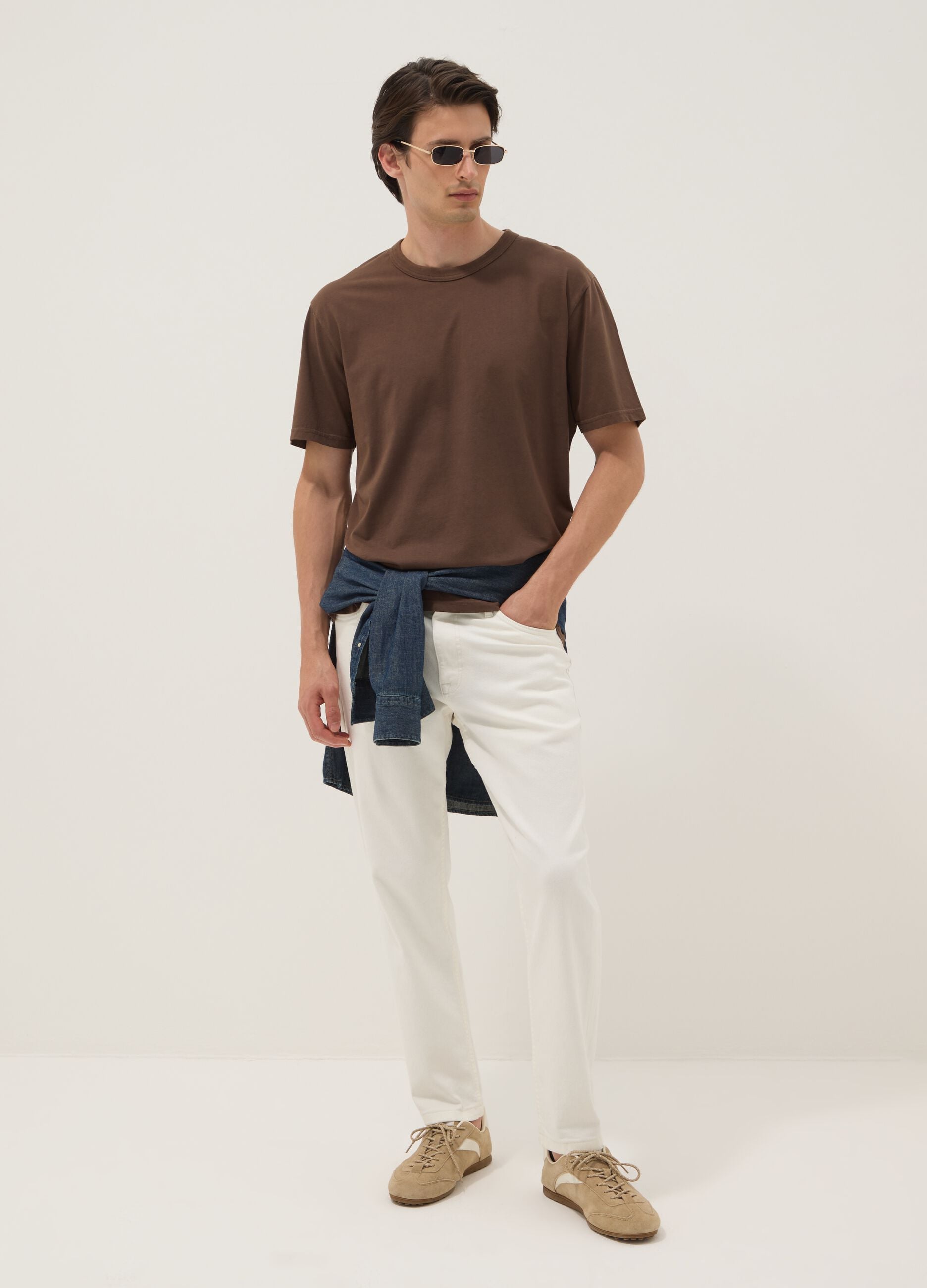 Brown pure cotton relaxed-fit T-shirt