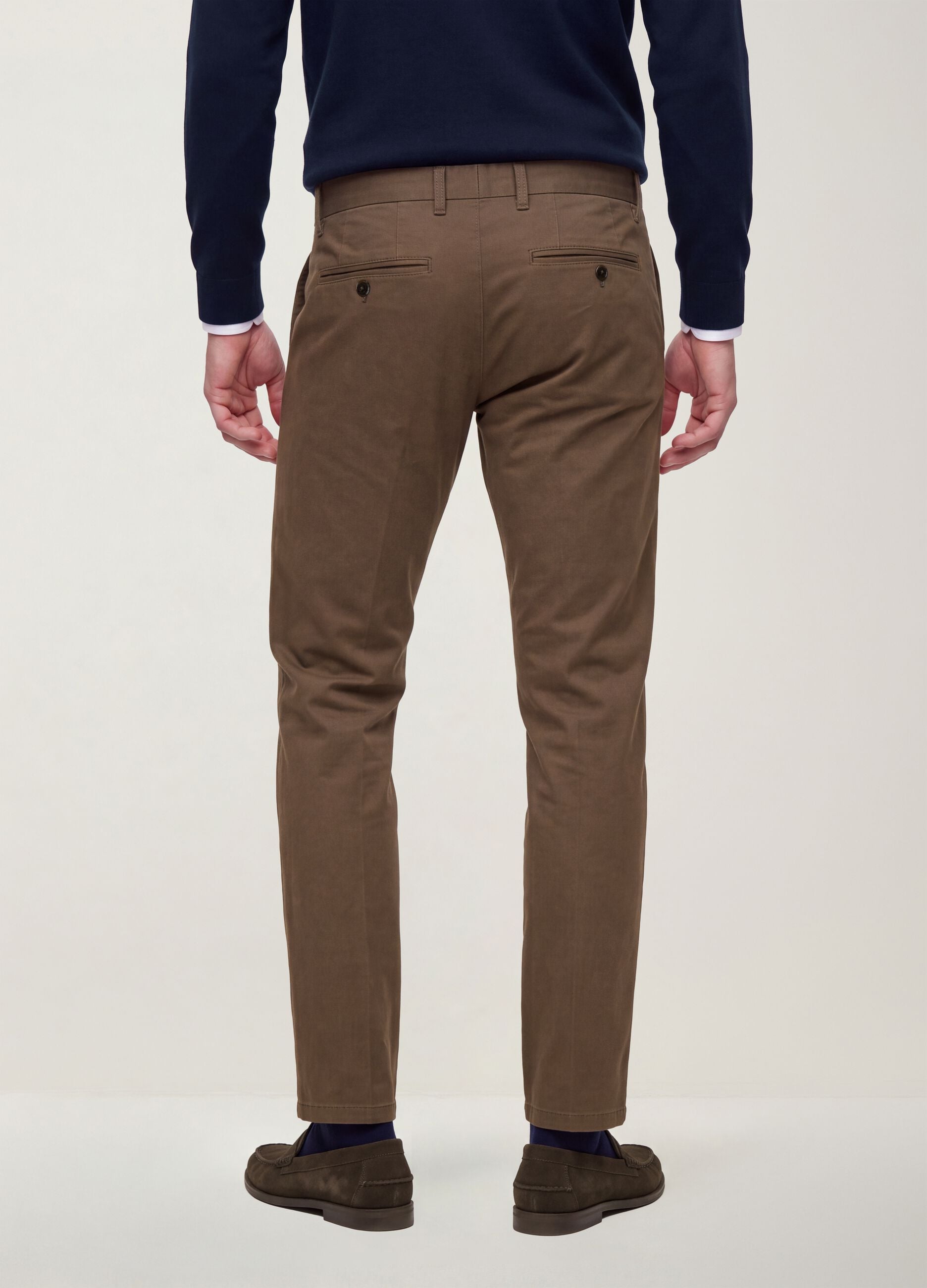 Men's brown slim-fit stretch cotton twill chino trousers