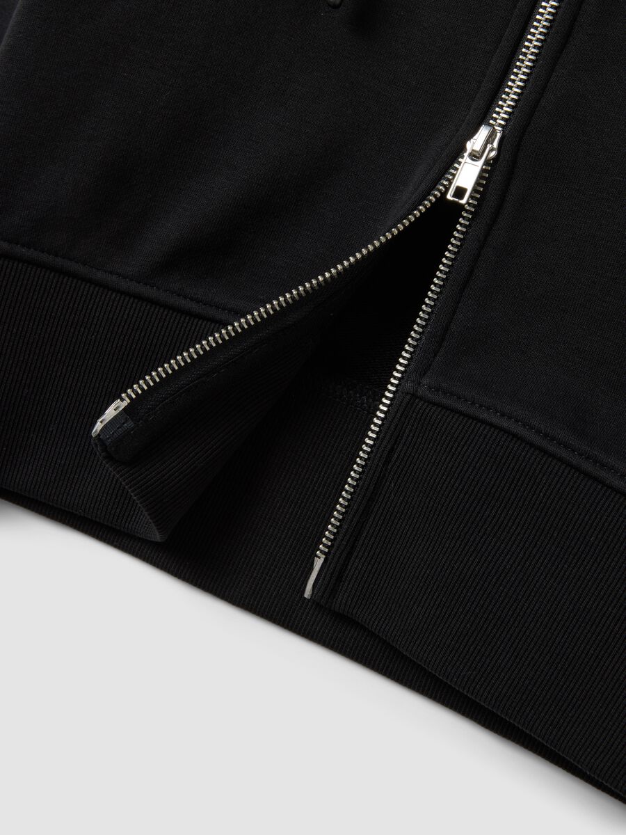 Felpa full zip nera in misto cotone con cappuccio fitted_1
