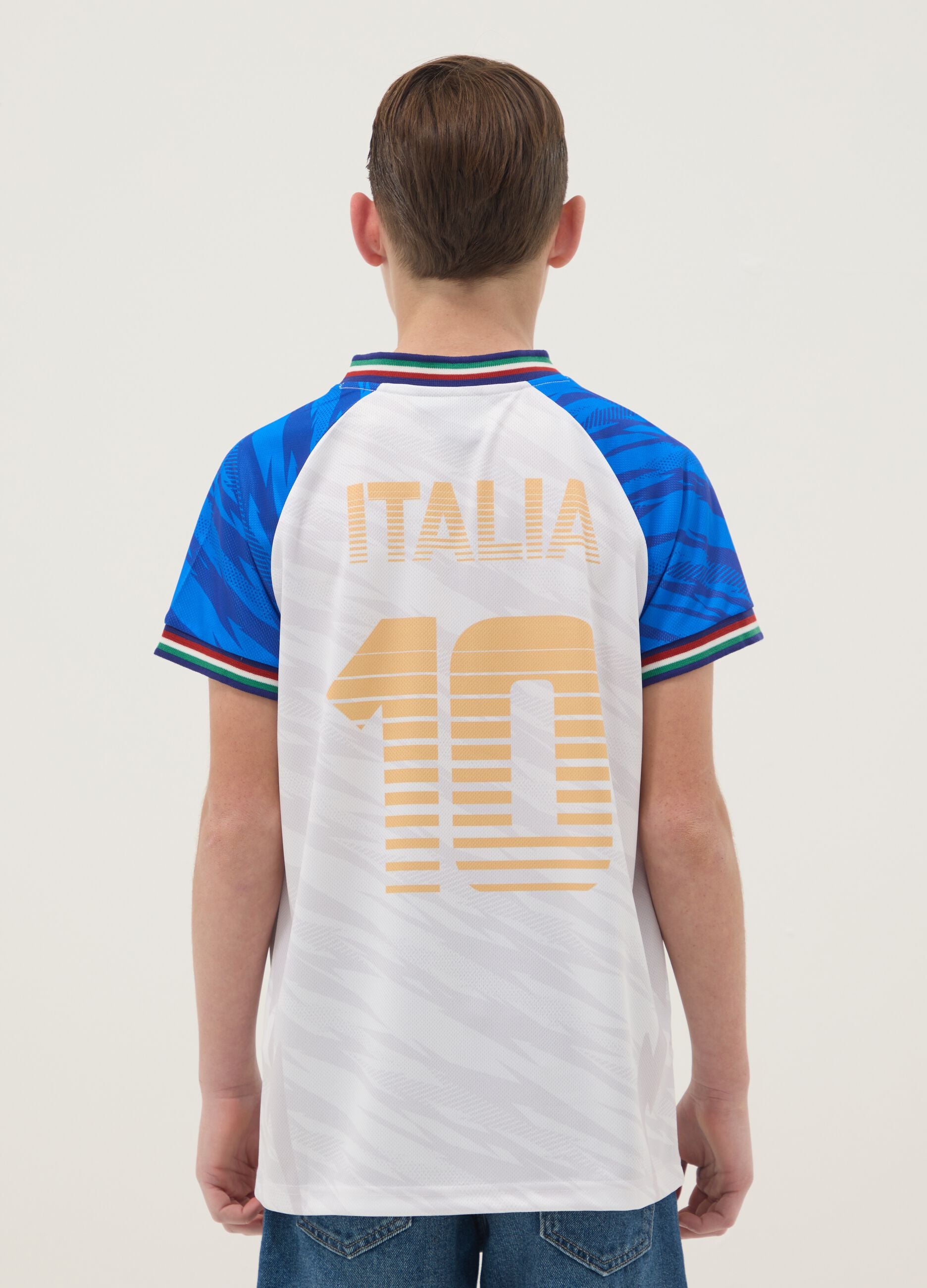 Kids&rsquo; Italy White and Sky-Blue Oversized Fit T-shirt