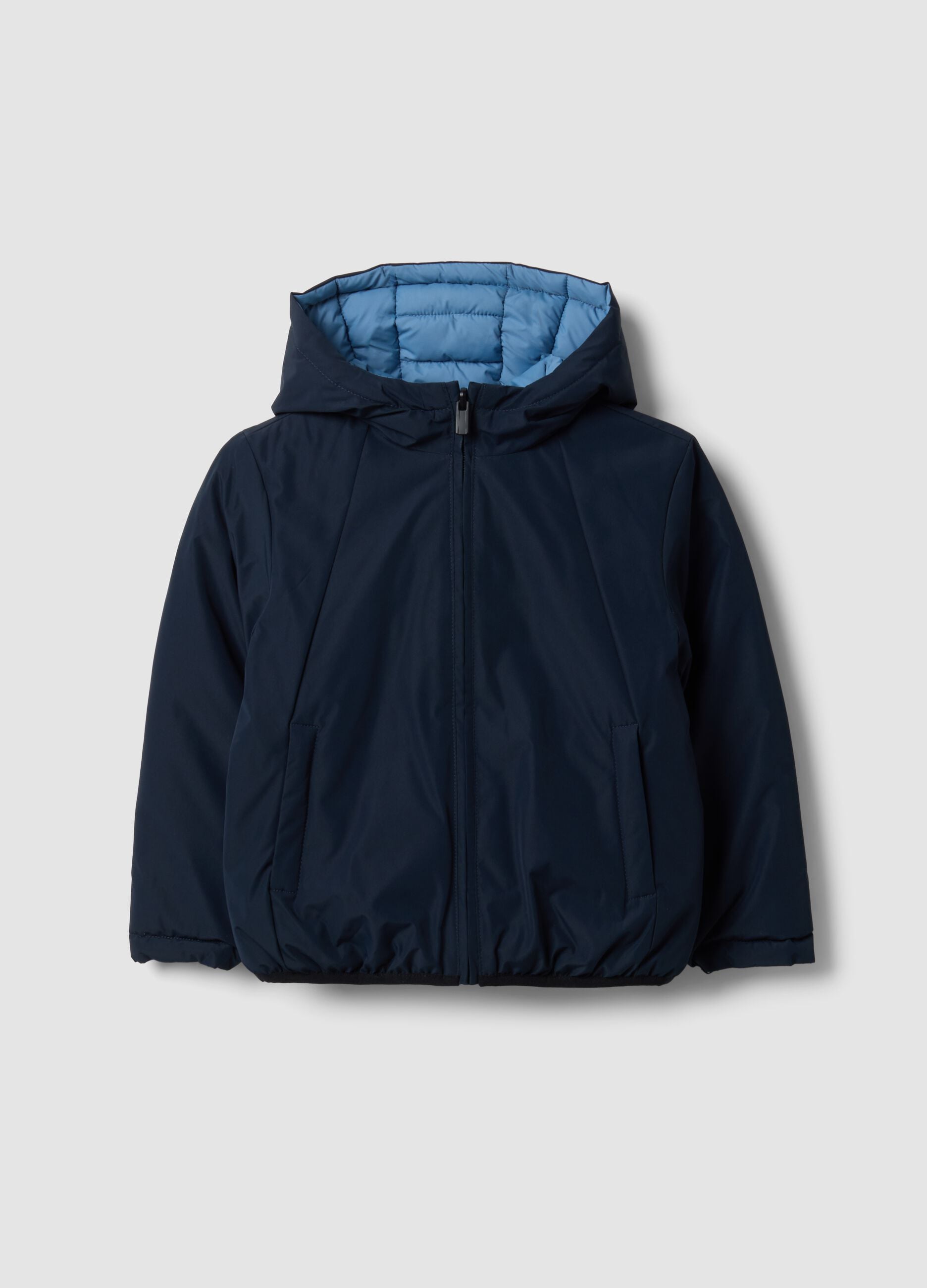 Reversible ultralight hooded zip jacket in light blue for boys