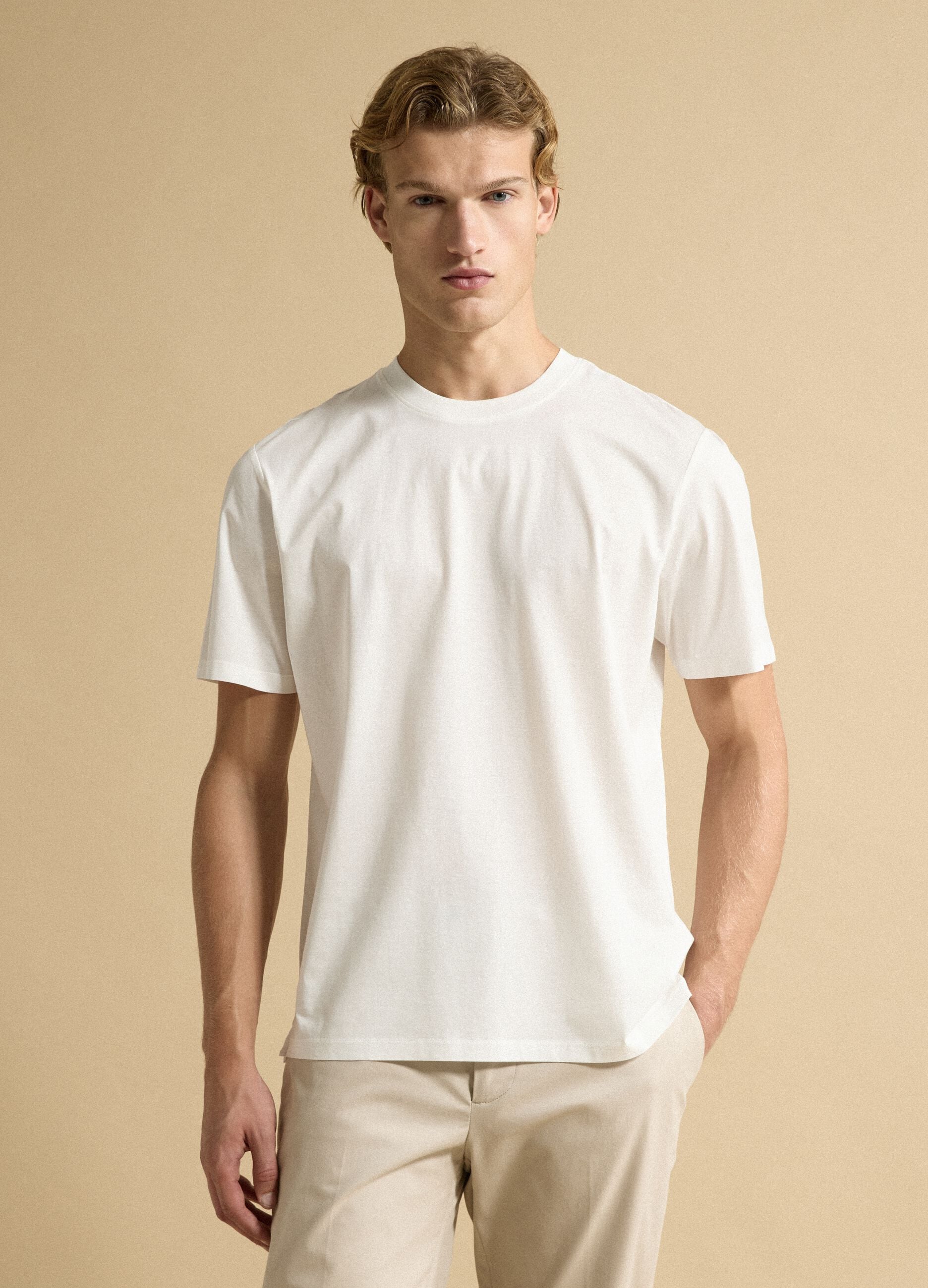White pure cotton jersey T-shirt with crew neck, relaxed fit