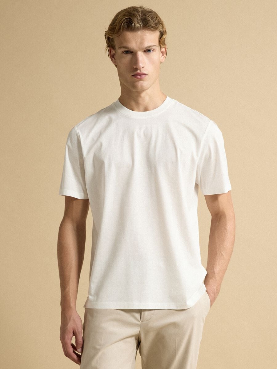 White pure cotton jersey T-shirt with crew neck, relaxed fit_1
