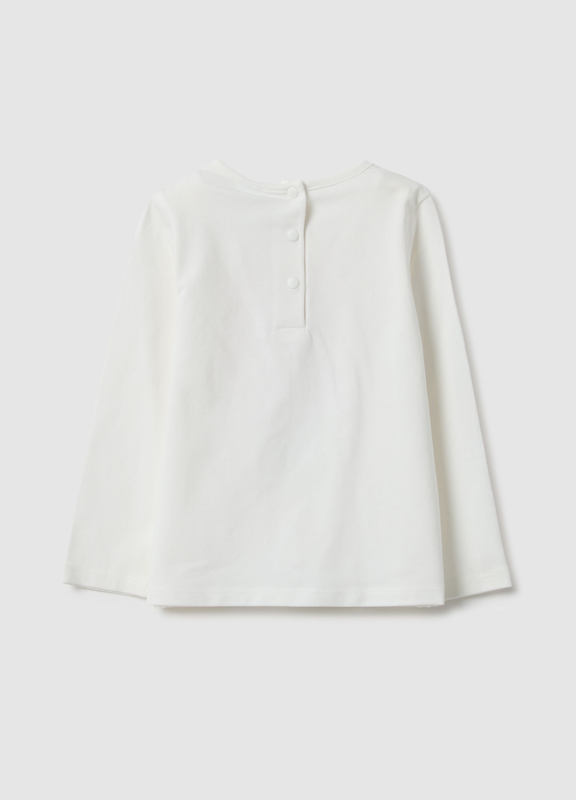 Girls' long-sleeve white T-shirt in cotton blend regular fit