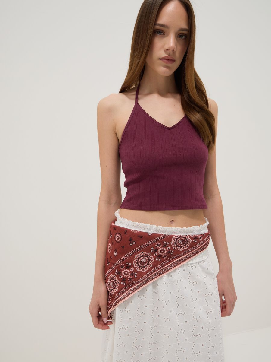Purple ribbed pure cotton top_0