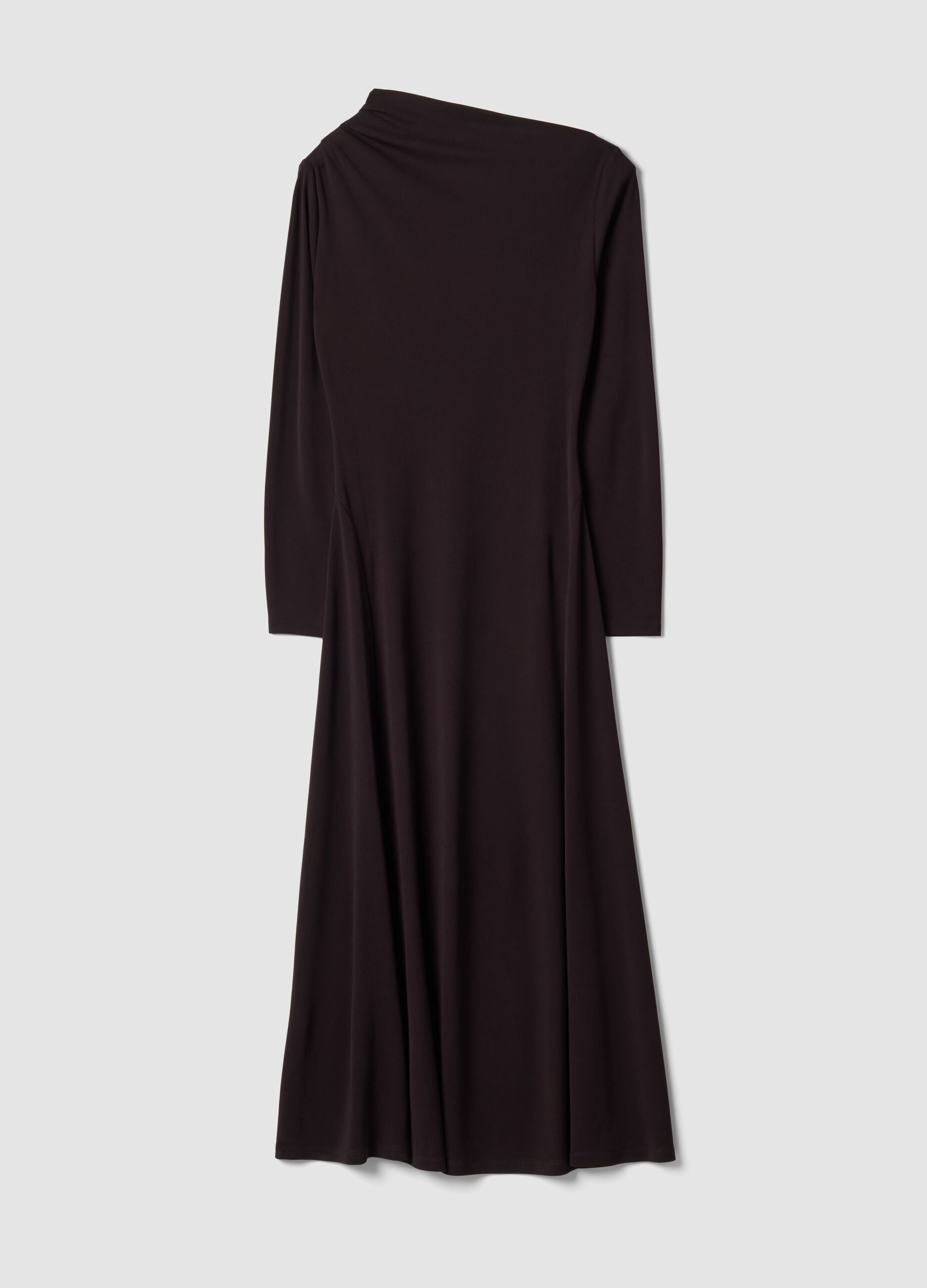 Long brown slim-fit dress with shawl collar