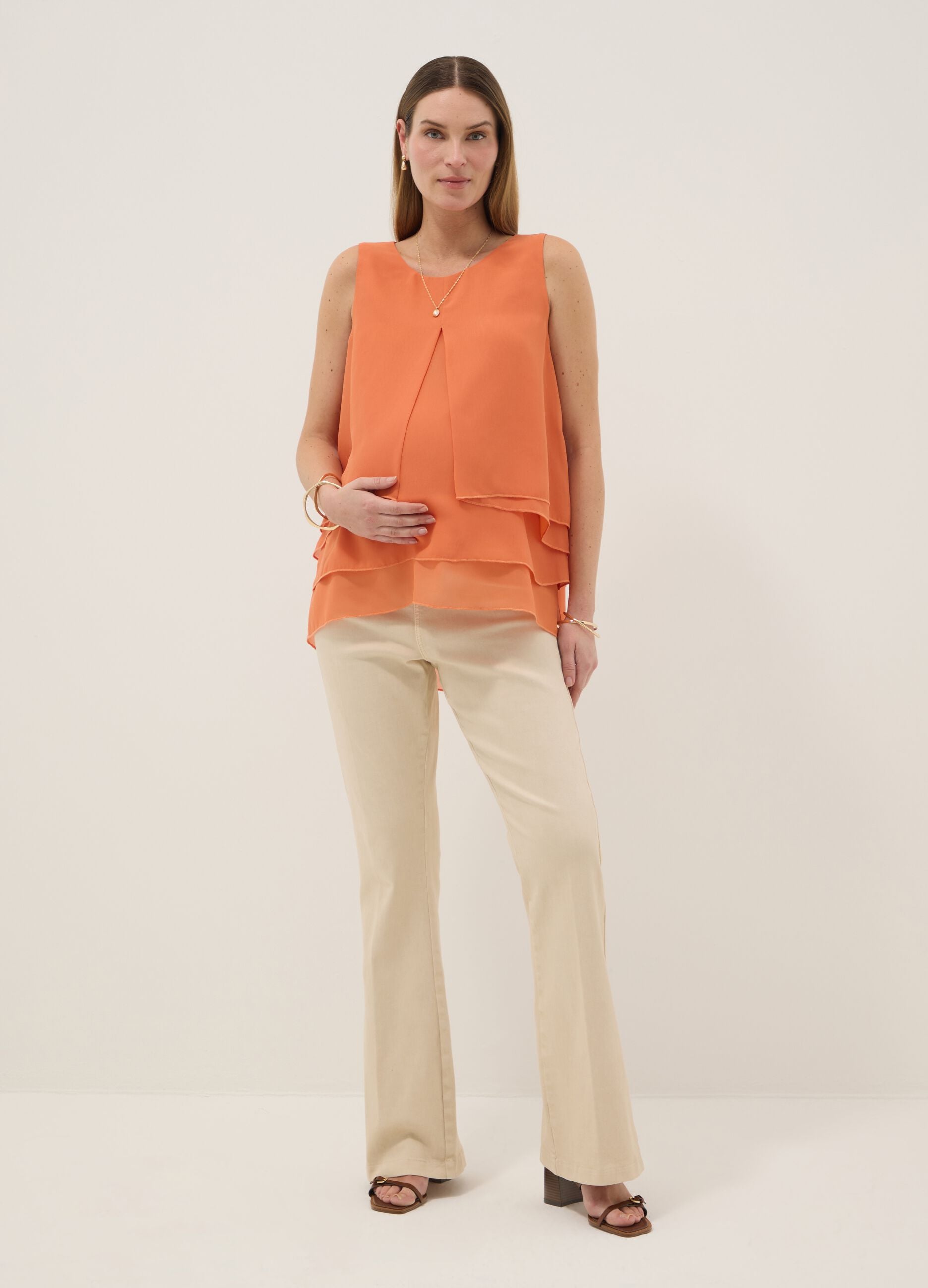 Orange Sleeveless Maternity Blouse