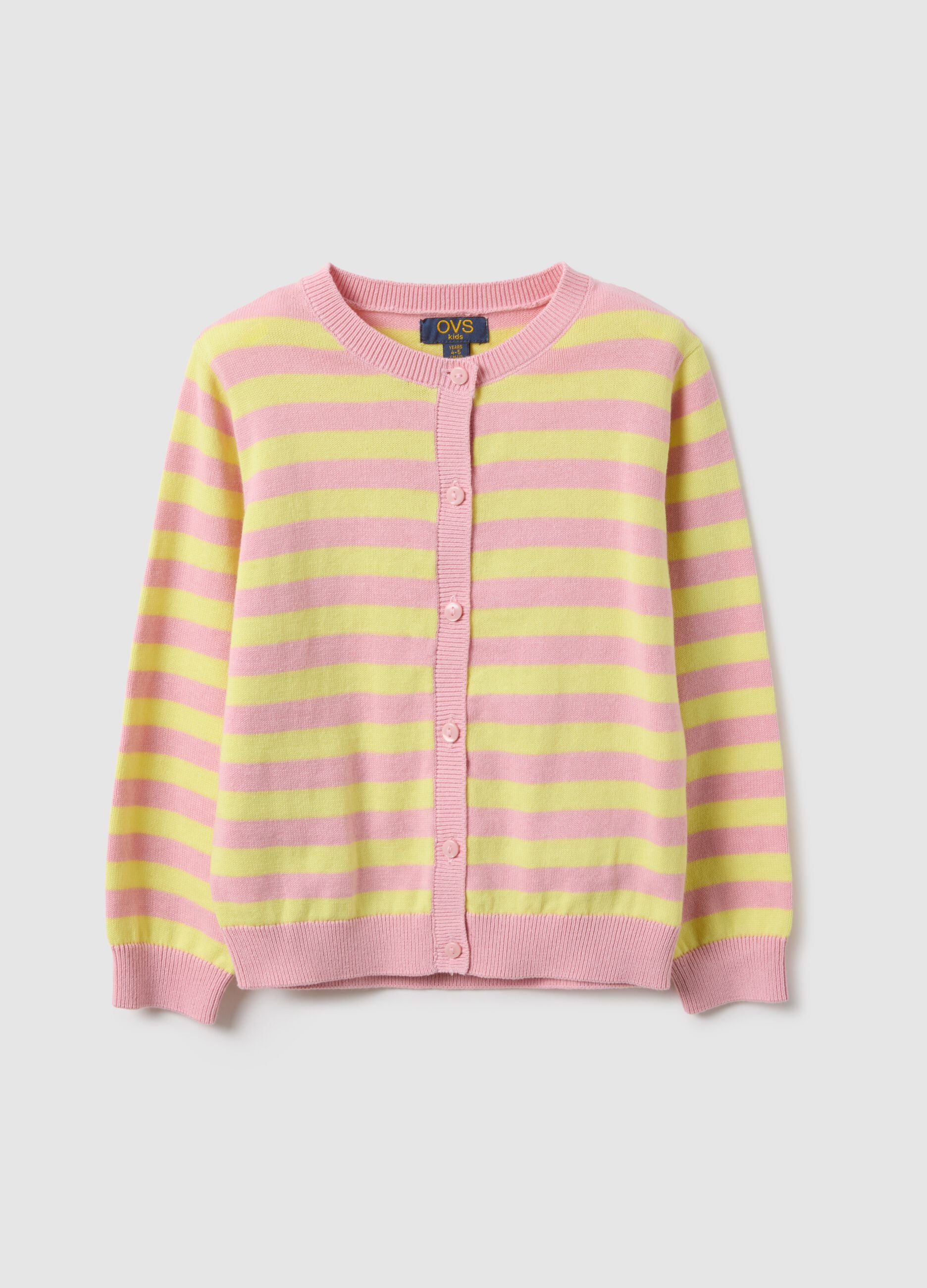 Girls' regular fit multicolour striped pure cotton cardigan