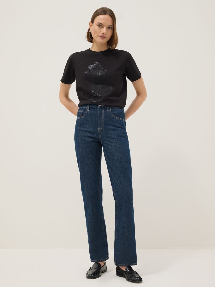 Black pure cotton regular fit T-shirt with sparkly Mickey Mouse_1