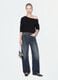 Black fitted viscose-blend top with boat neck_0