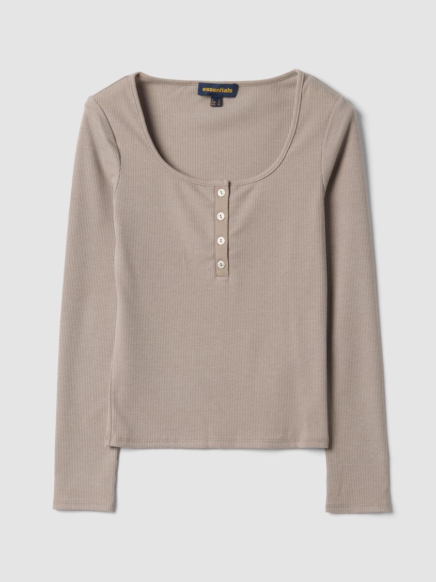 Beige stretch viscose crew-neck T-shirt_4