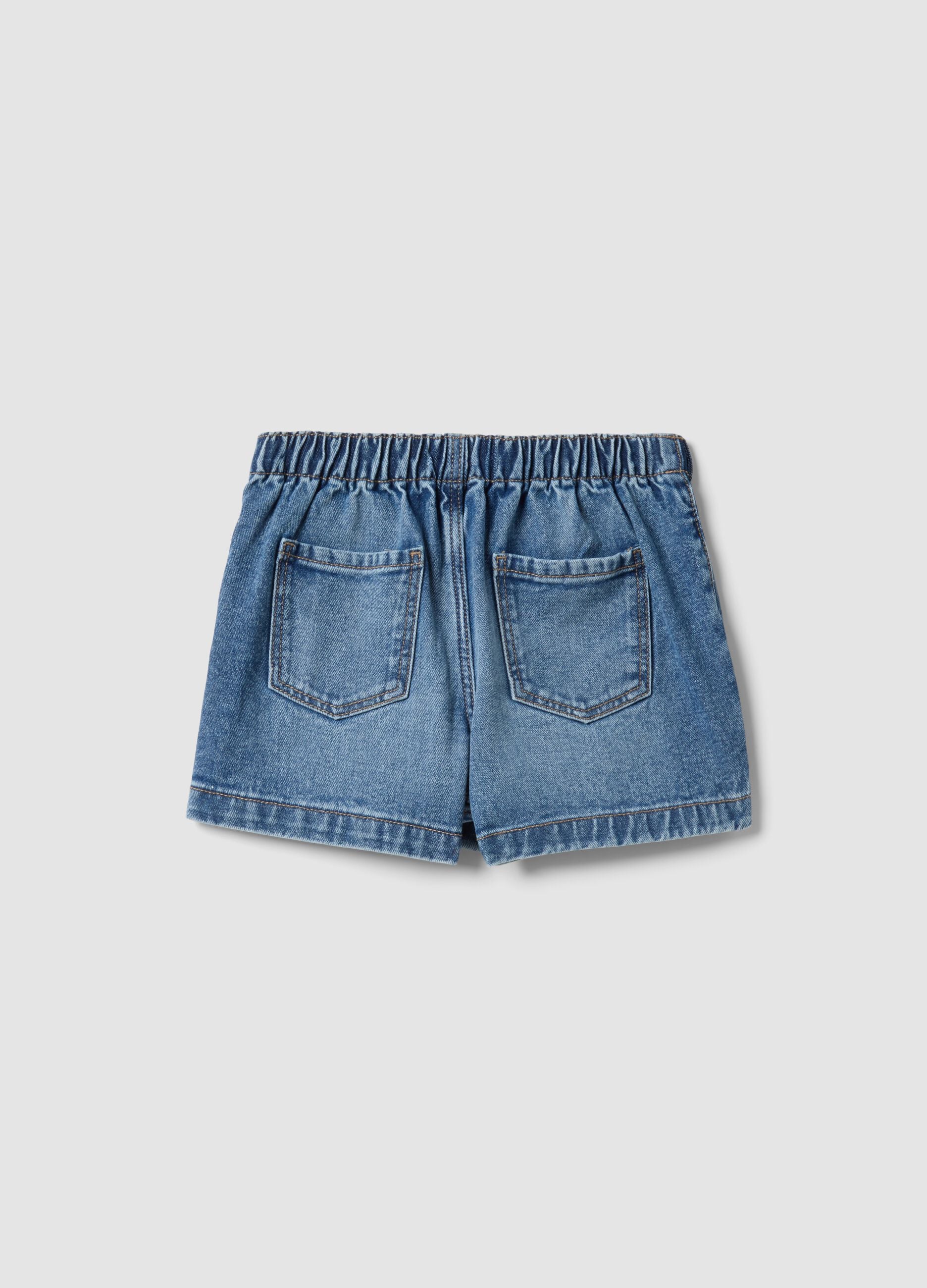 Girls&rsquo; blue denim shorts in pure cotton, regular fit, with buttons