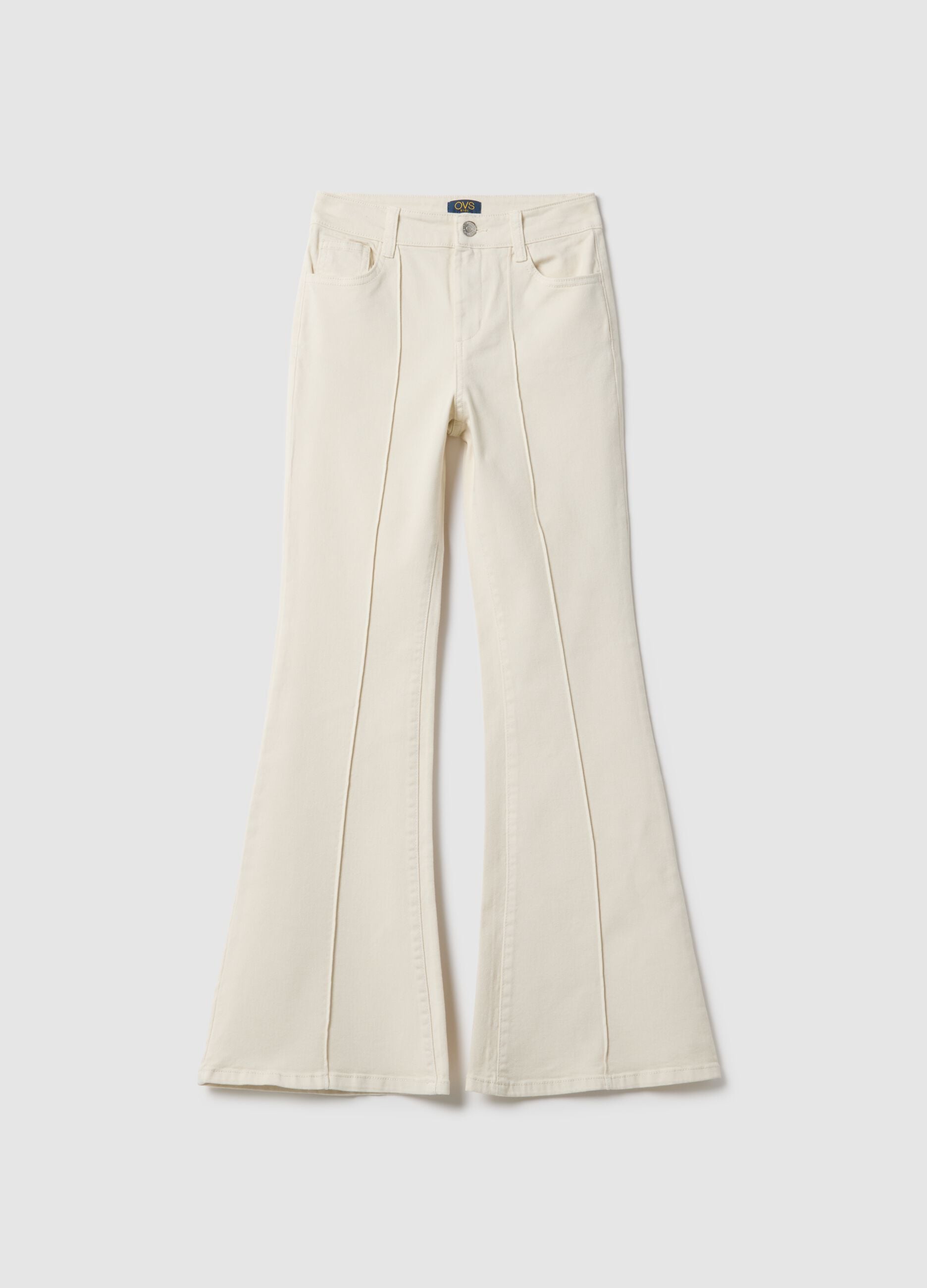 Beige stretch cotton flared trousers for girls