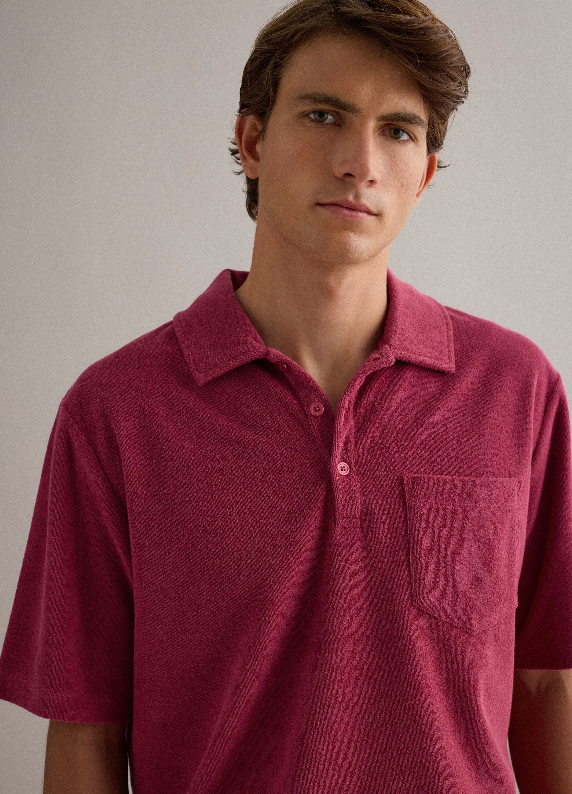 Red cotton-blend polo shirt