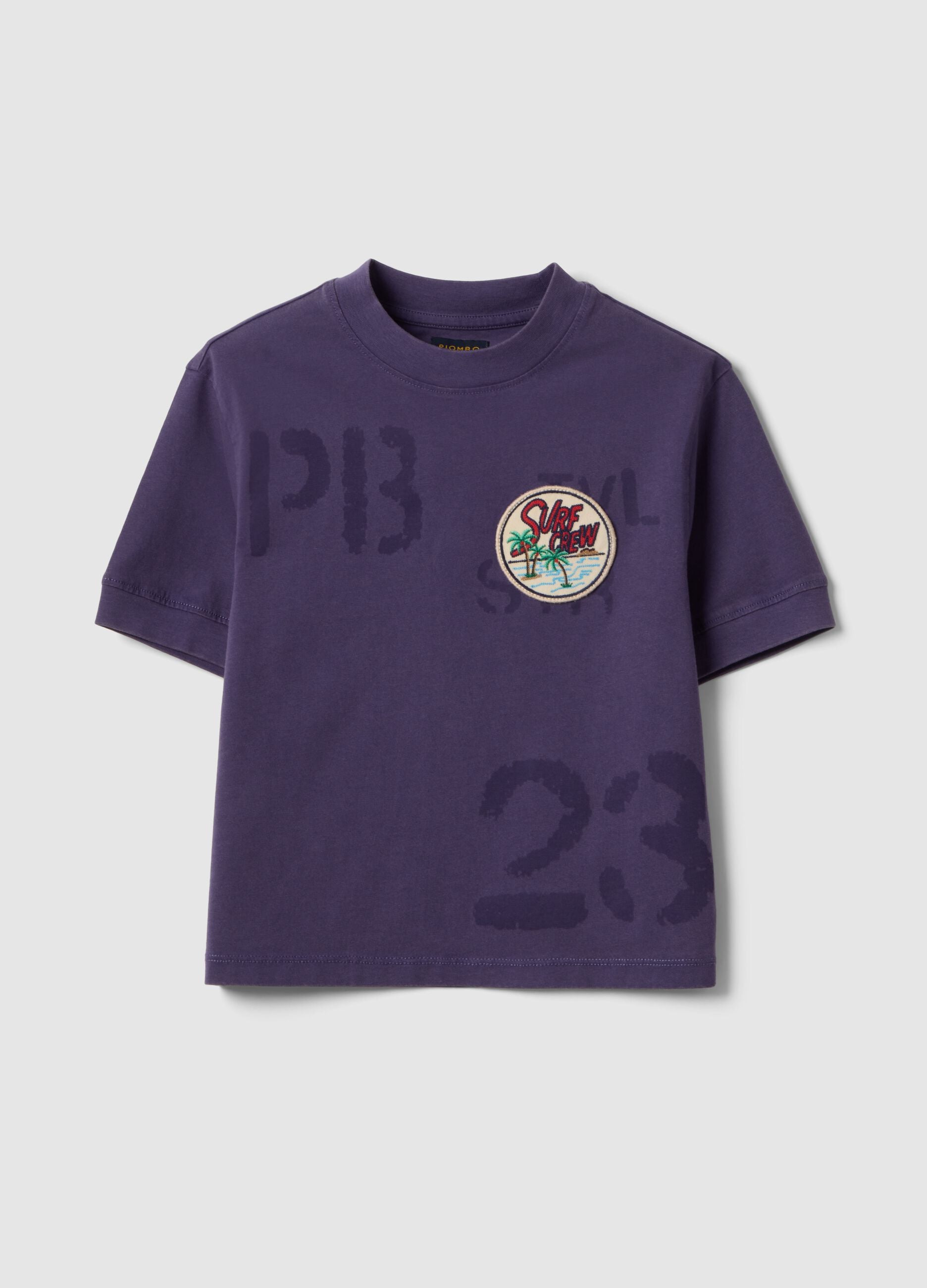 T-shirt in puro cotone viola da bambino regular fit con patch