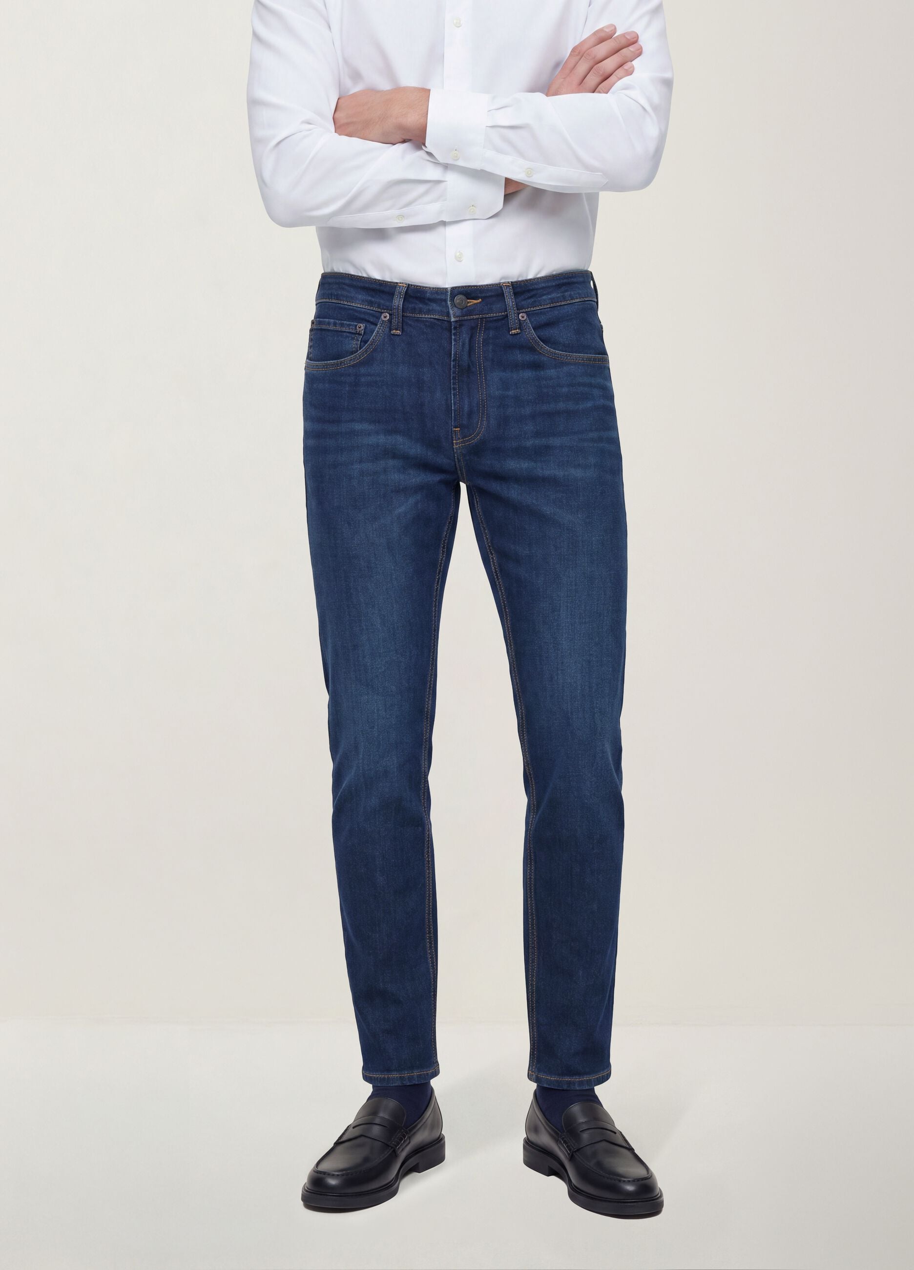 Slim fit dark-wash stretch cotton jeans