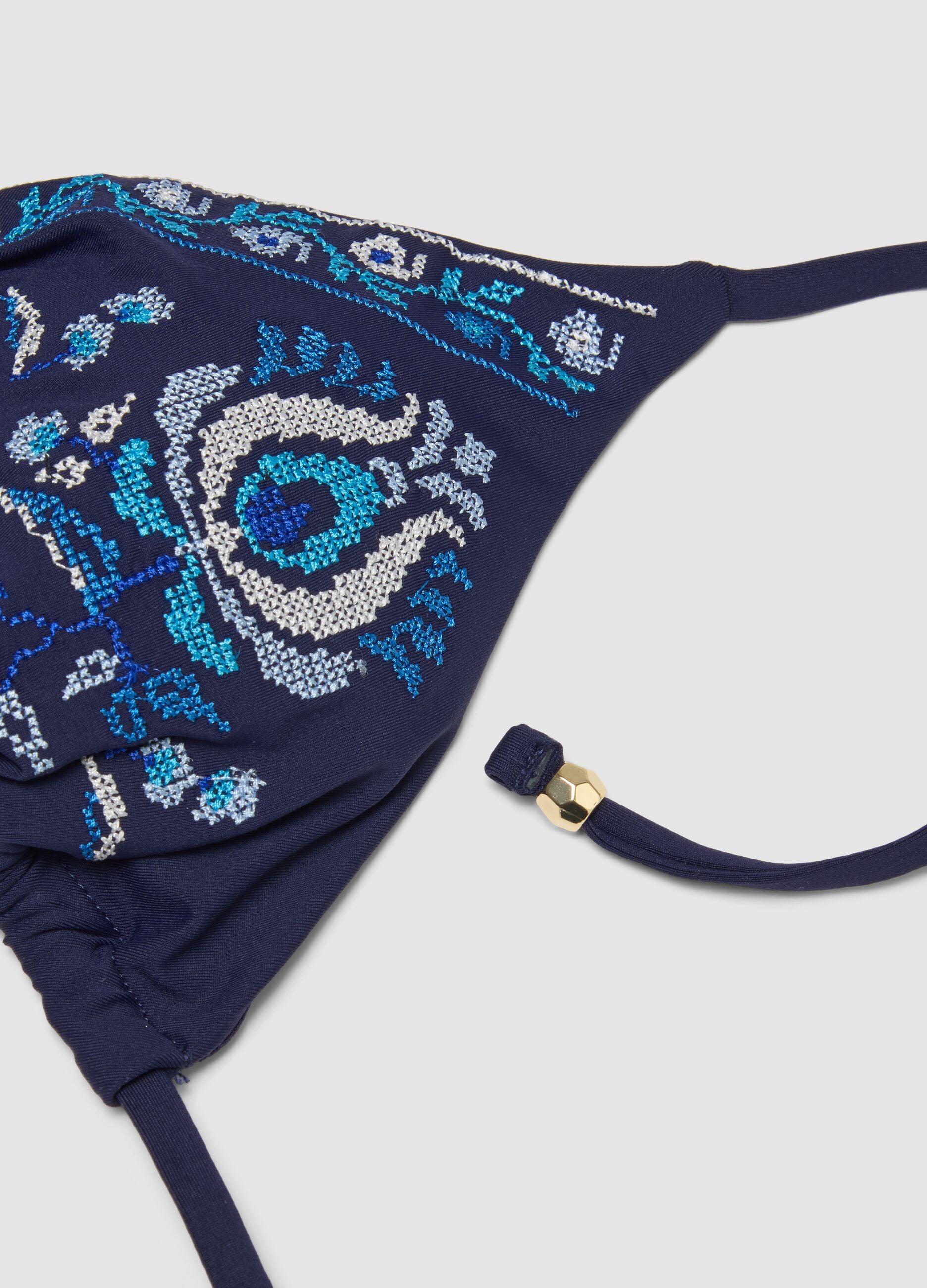 Blue triangle bikini top in stretch fabric