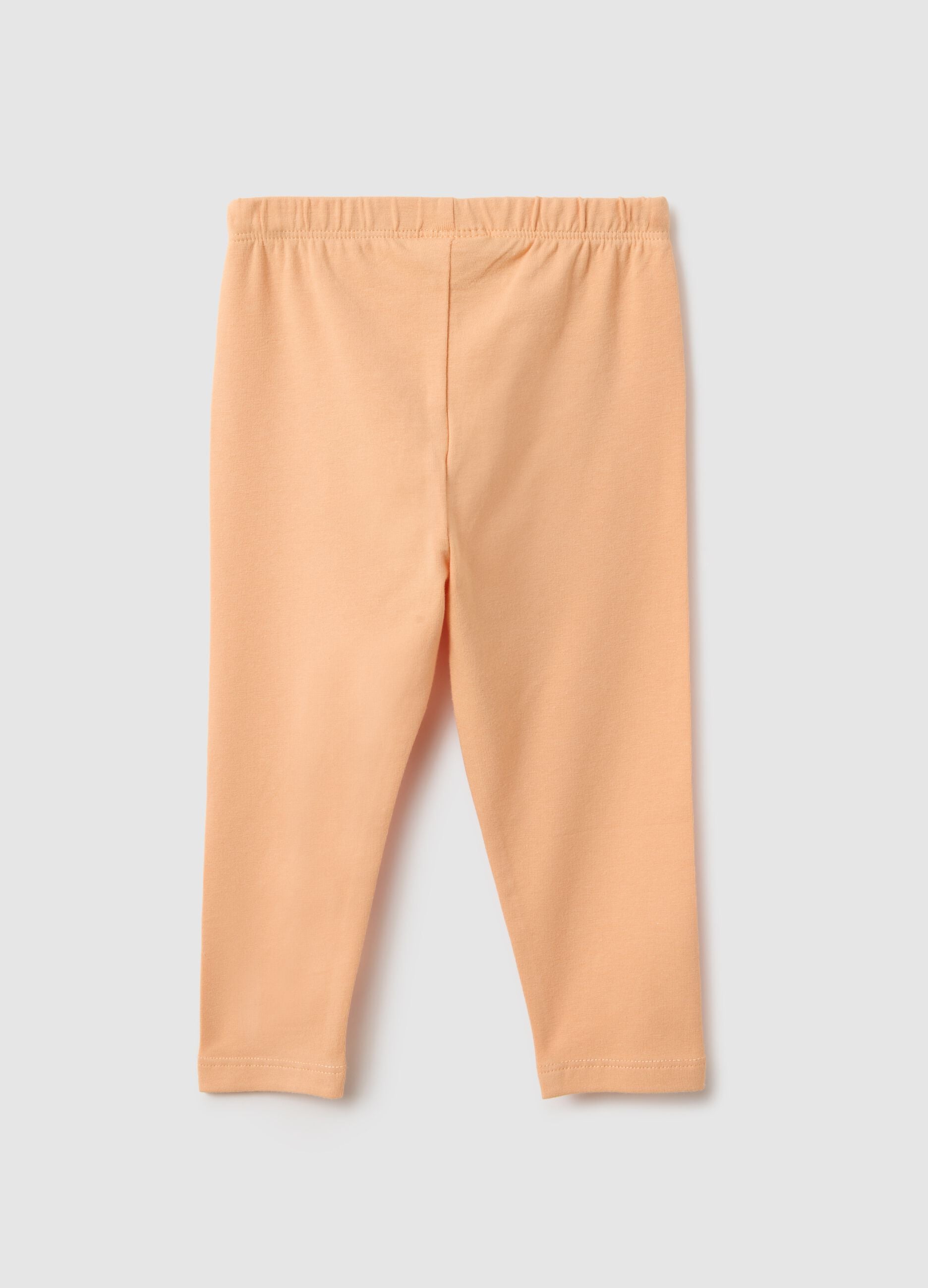 Beige stretch cotton leggings for girls - slim fit