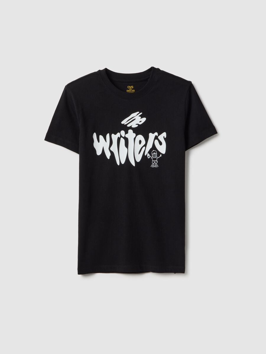 T-shirt in puro cotone nero da ragazzo regular fit con scritta_3