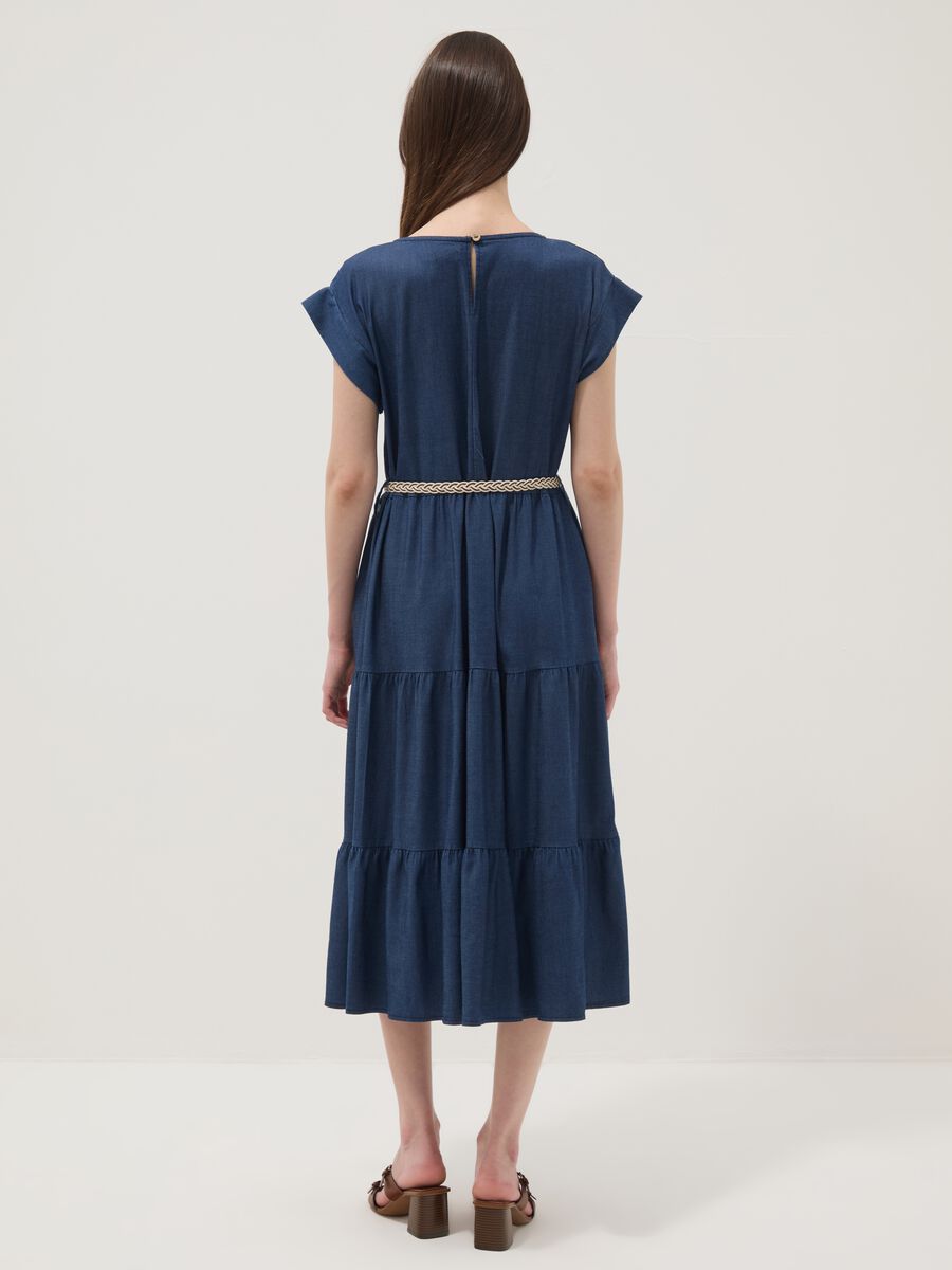 Blue midi dress in pure lyocell with braided belt_3