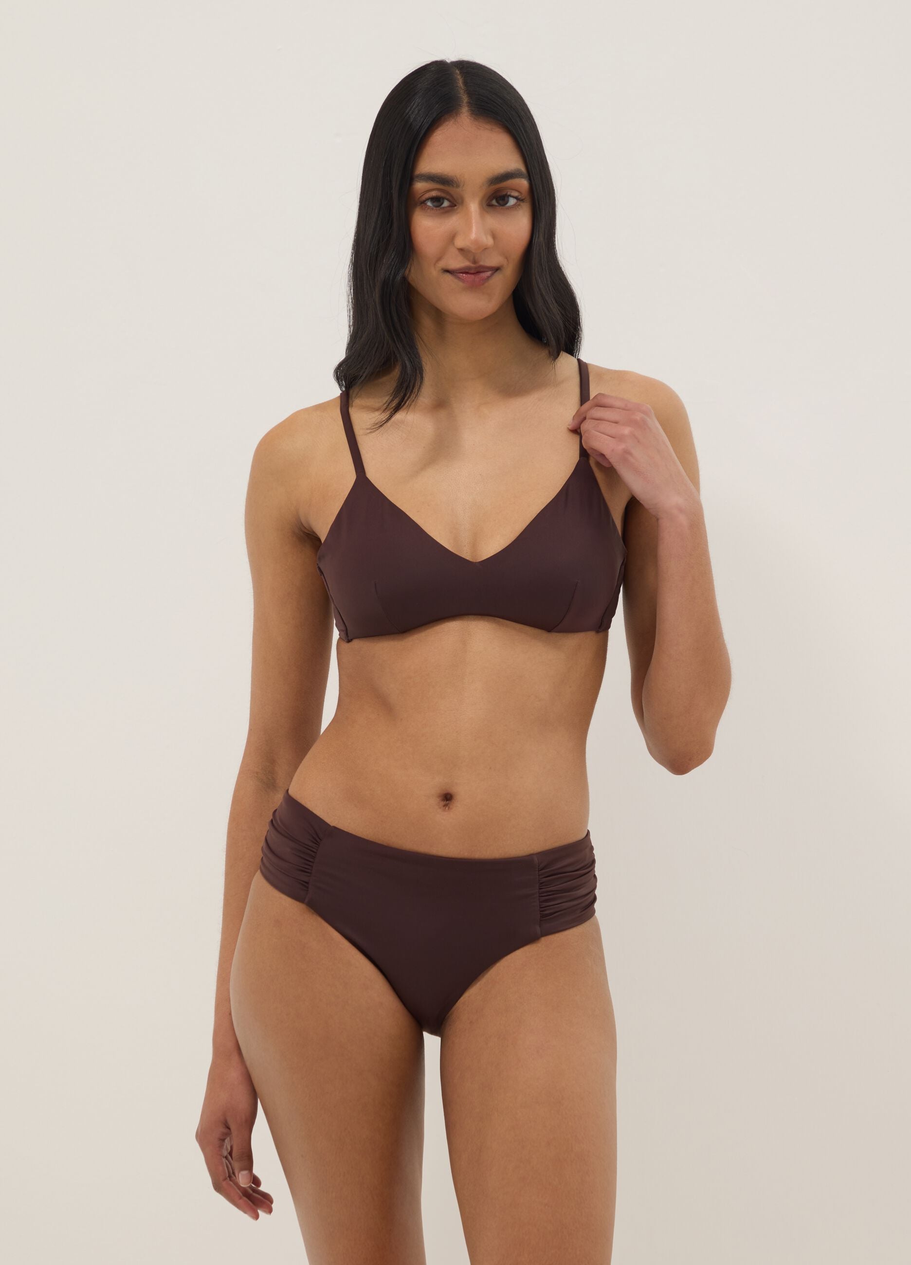 Brown triangle bikini top with removable padding