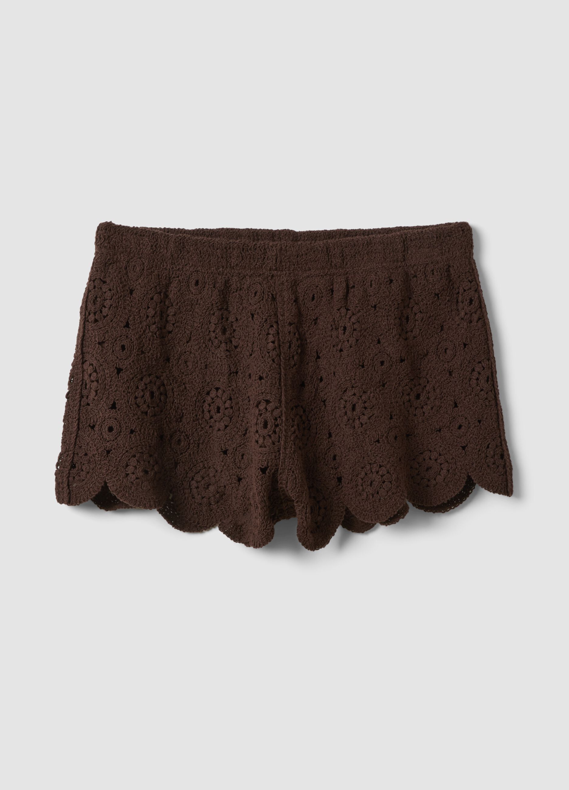 Brown crochet regular-fit cotton-blend shorts