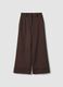 Brown wide leg stretchy cotton blend trousers regular fit_4