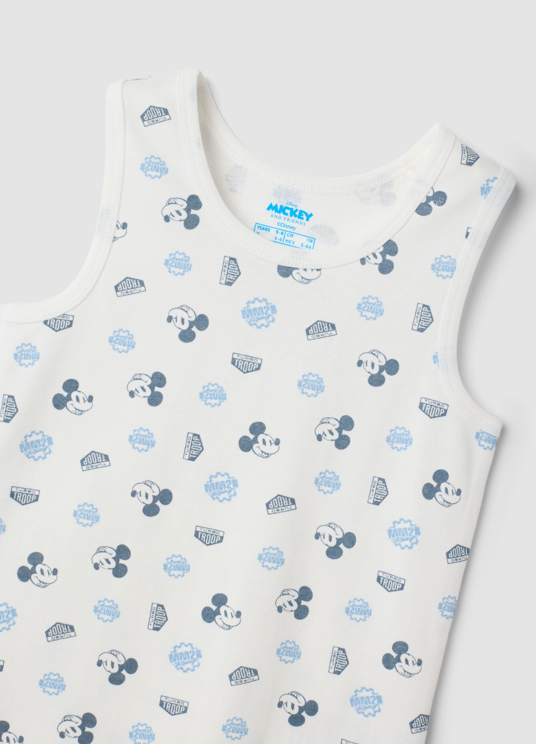 2-pack blue and white organic cotton vest tops with Mickey print