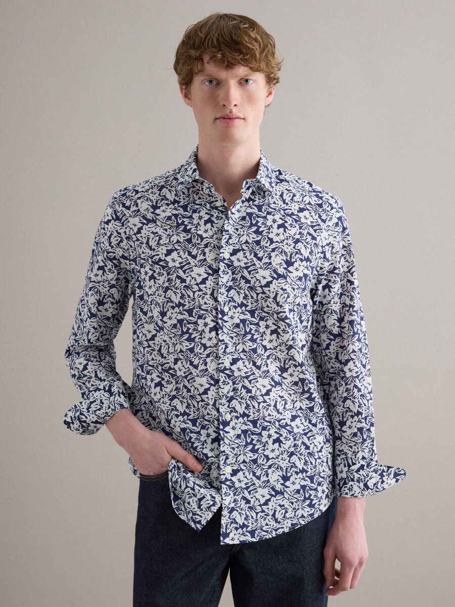 Multicolour pure cotton shirt with regular fit and floral pattern_0