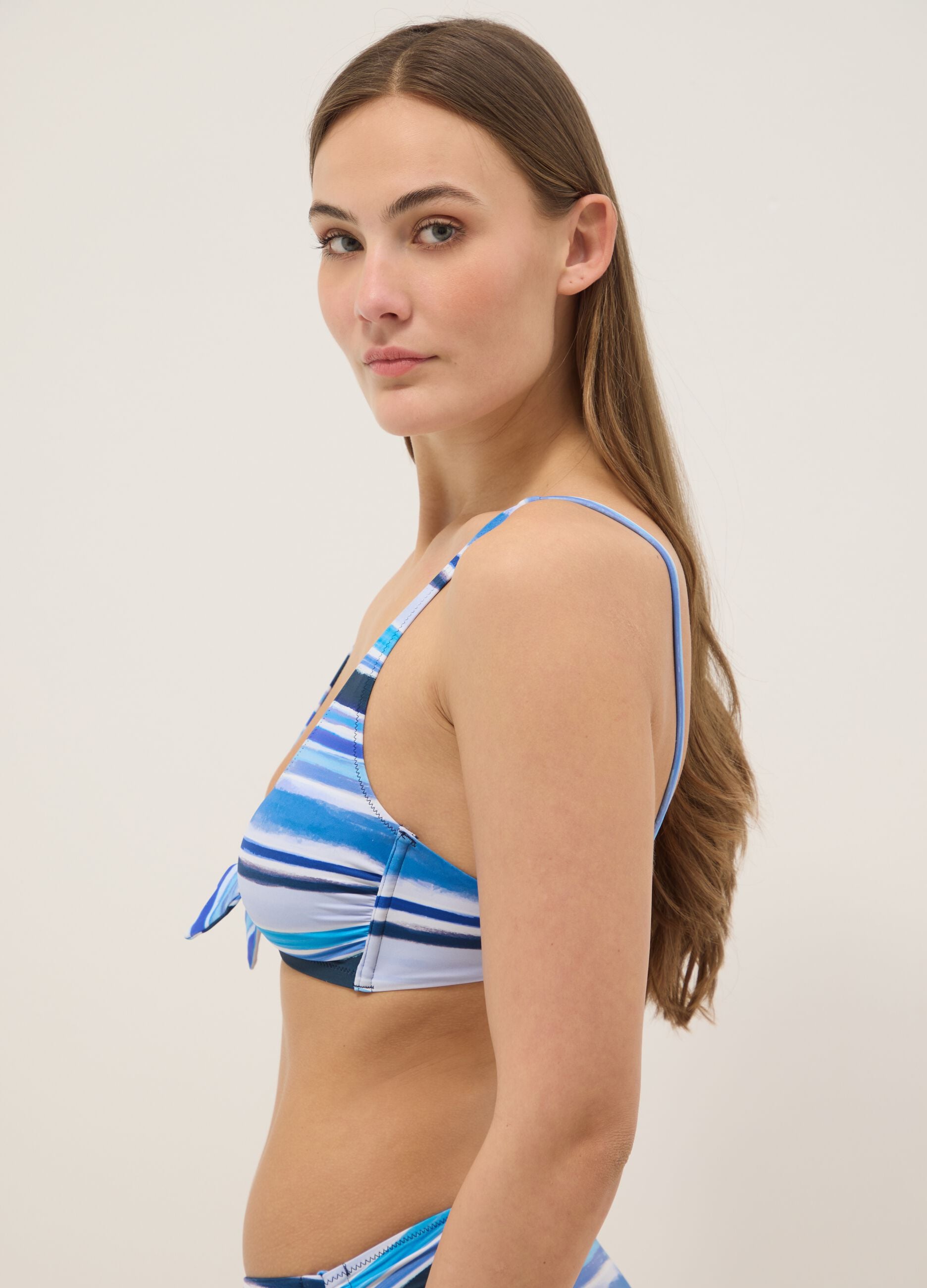 Blue triangle bikini top in stretch fabric