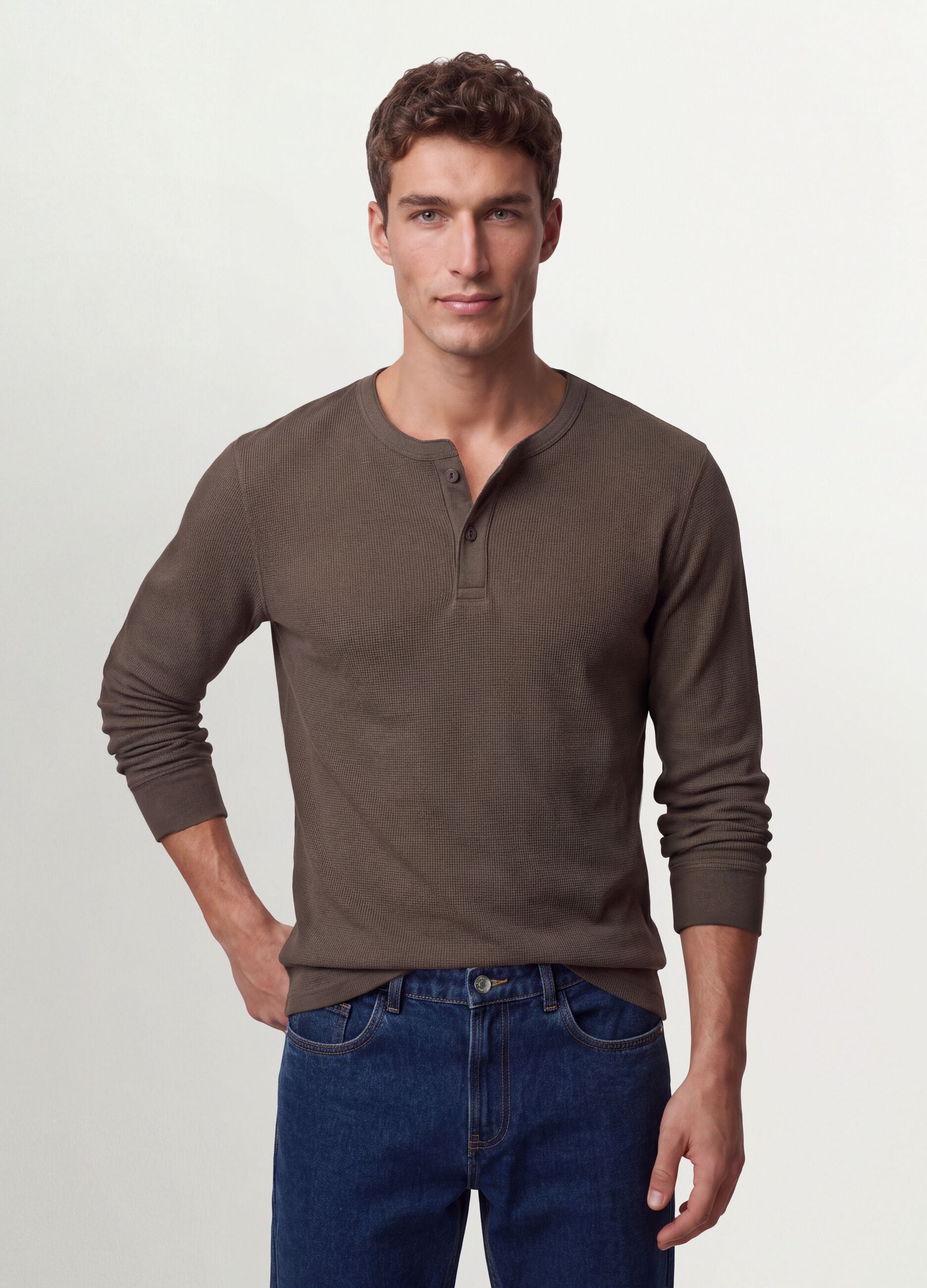 Brown honeycomb viscose-blend T-shirt, regular fit